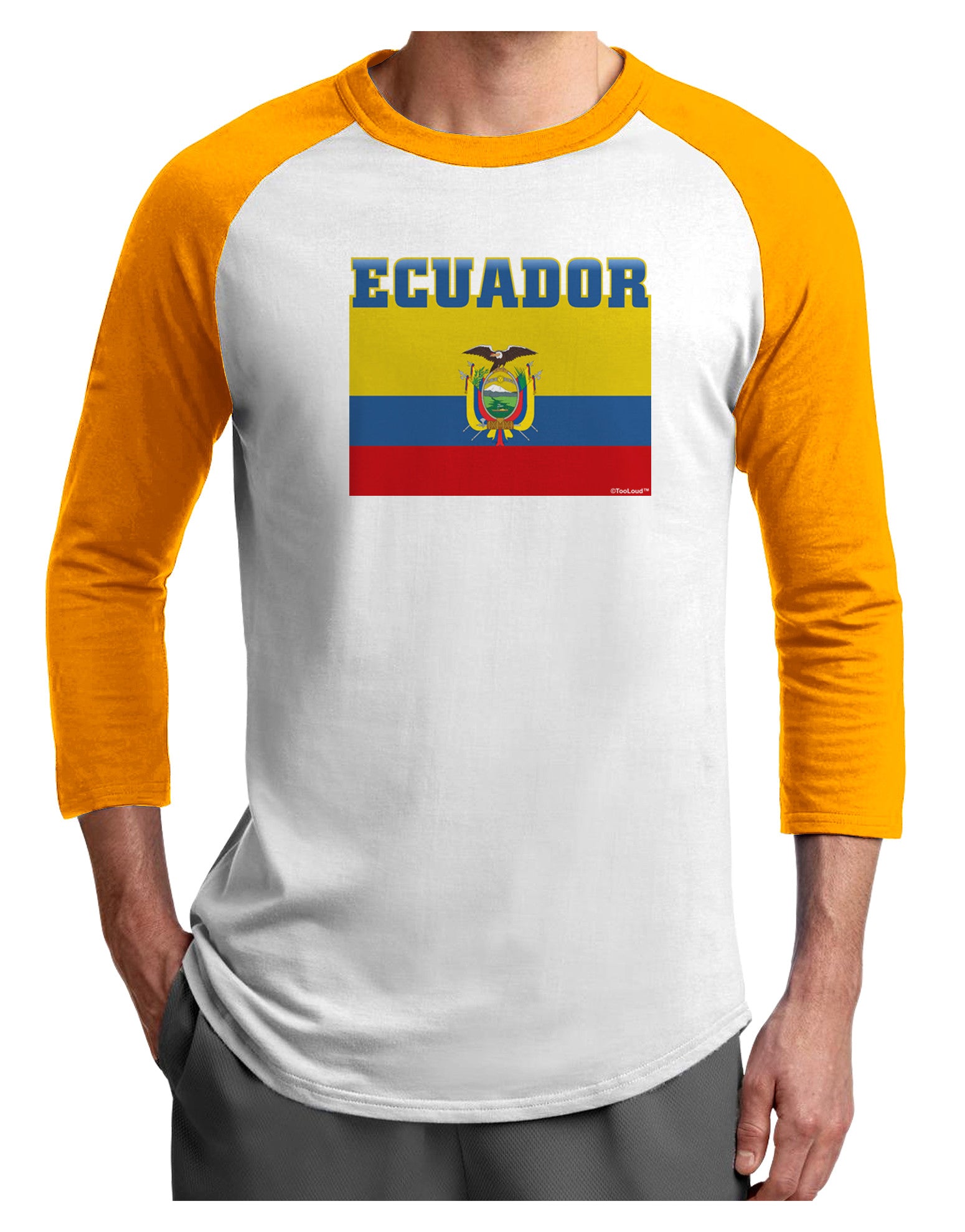 Ecuador Flag Adult Raglan Shirt-Raglan Shirt-TooLoud-White-Gold-X-Small-Davson Sales