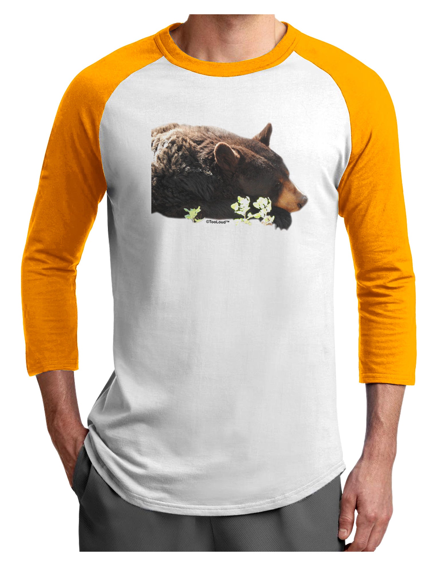 Laying Black Bear Cutout Adult Raglan Shirt-Raglan Shirt-TooLoud-White-Gold-X-Small-Davson Sales