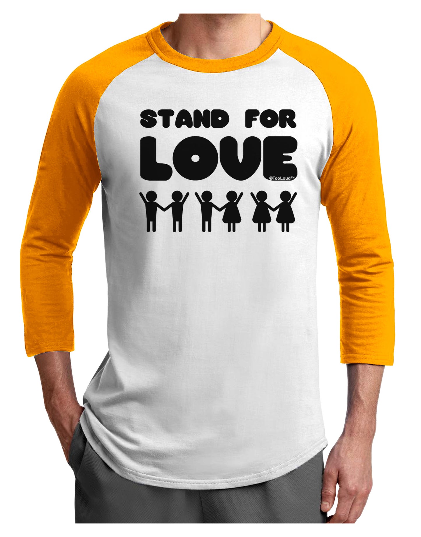 Stand For Love Adult Raglan Shirt-TooLoud-White-Gold-X-Small-Davson Sales