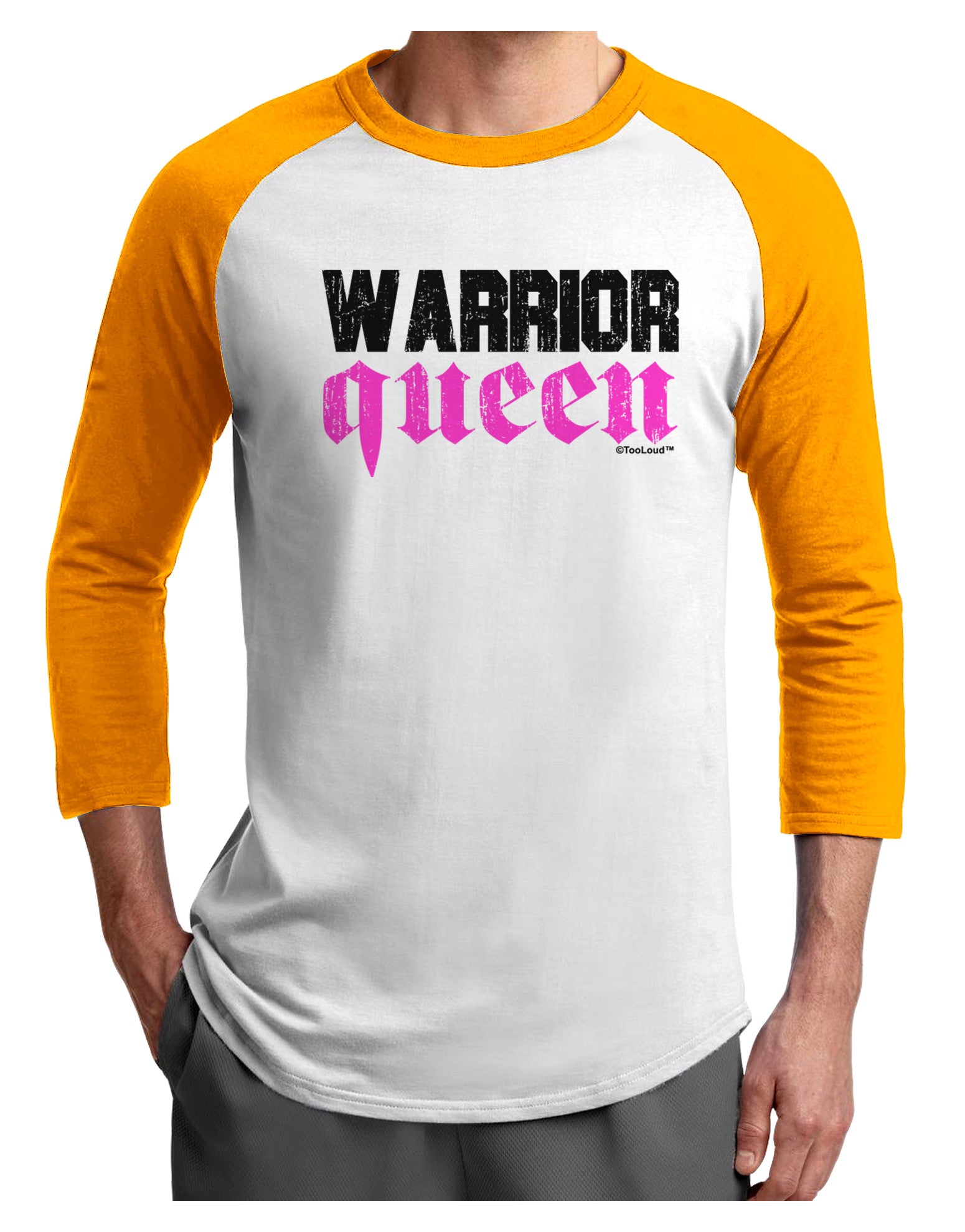 TooLoud Warrior Queen Pink Script Adult Raglan Shirt-TooLoud-White-Gold-X-Small-Davson Sales