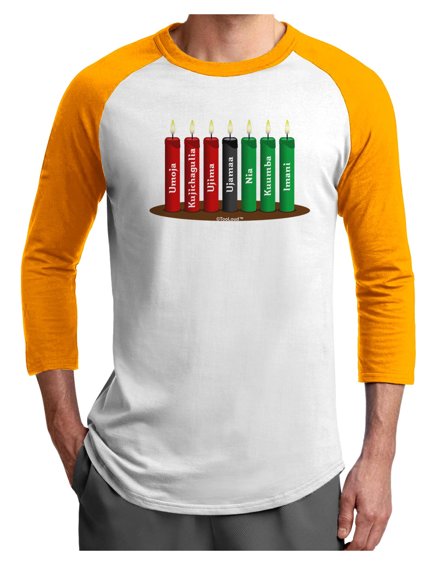 Kwanzaa Candles 7 Principles Adult Raglan Shirt-Raglan Shirt-TooLoud-White-Gold-X-Small-Davson Sales