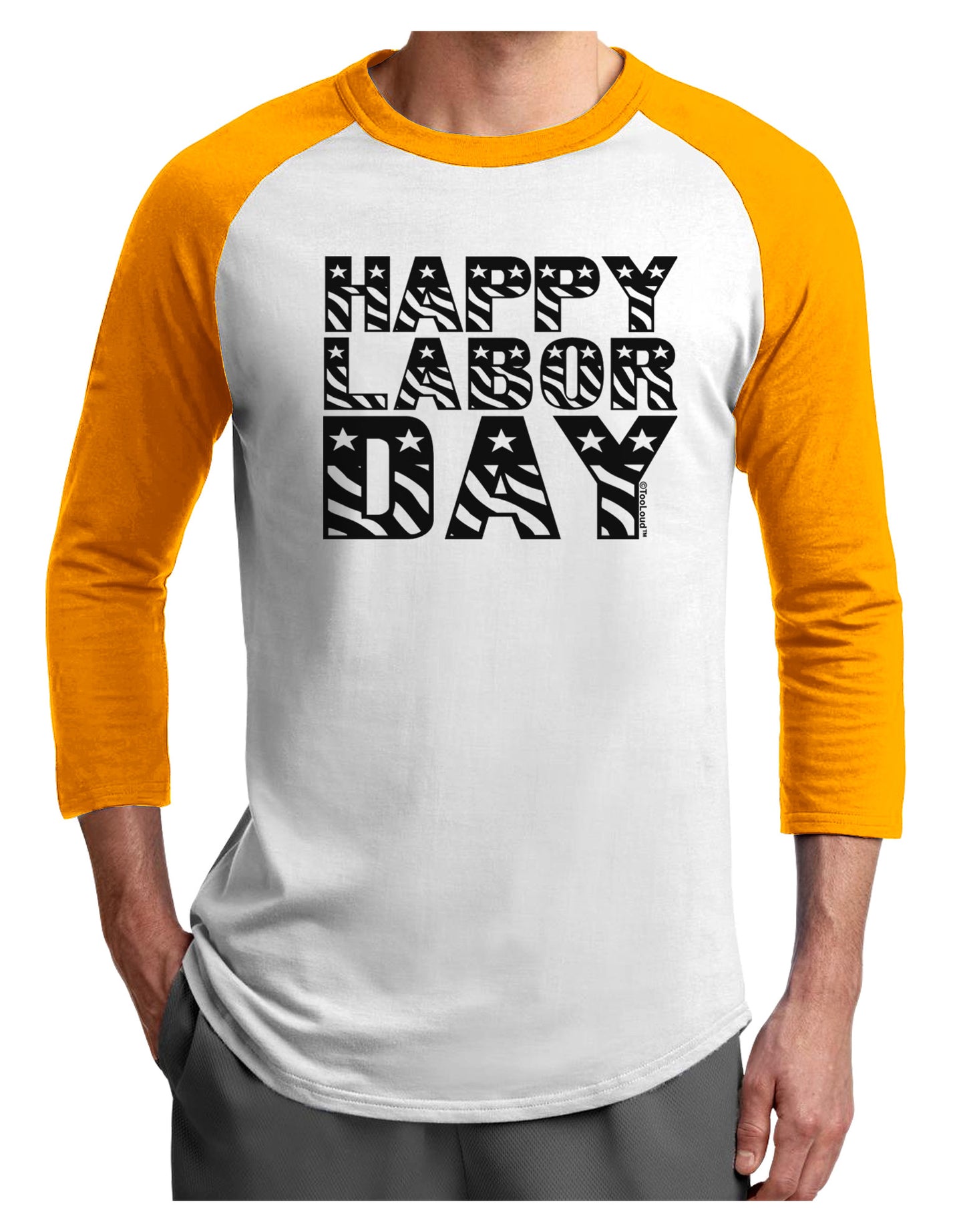 Happy Labor Day Text Adult Raglan Shirt-TooLoud-White-Gold-X-Small-Davson Sales