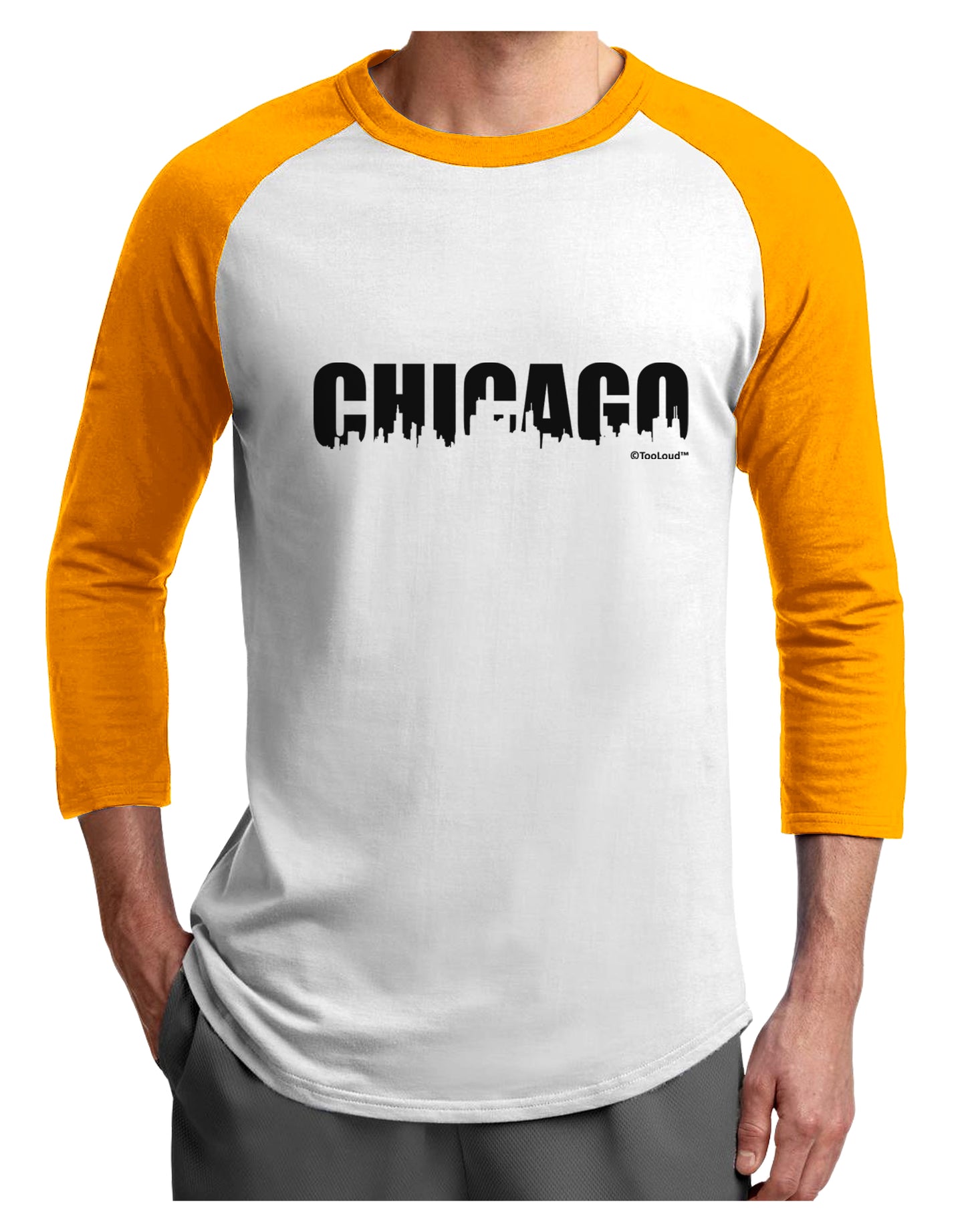 Chicago Skyline Cutout Adult Raglan Shirt by TooLoud-TooLoud-White-Gold-X-Small-Davson Sales