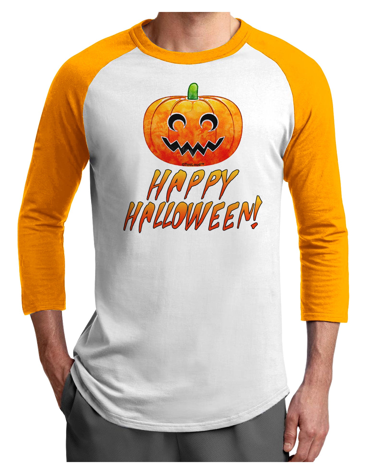 Jack-O-Lantern Watercolor Halloween Adult Raglan Shirt-TooLoud-White-Gold-X-Small-Davson Sales