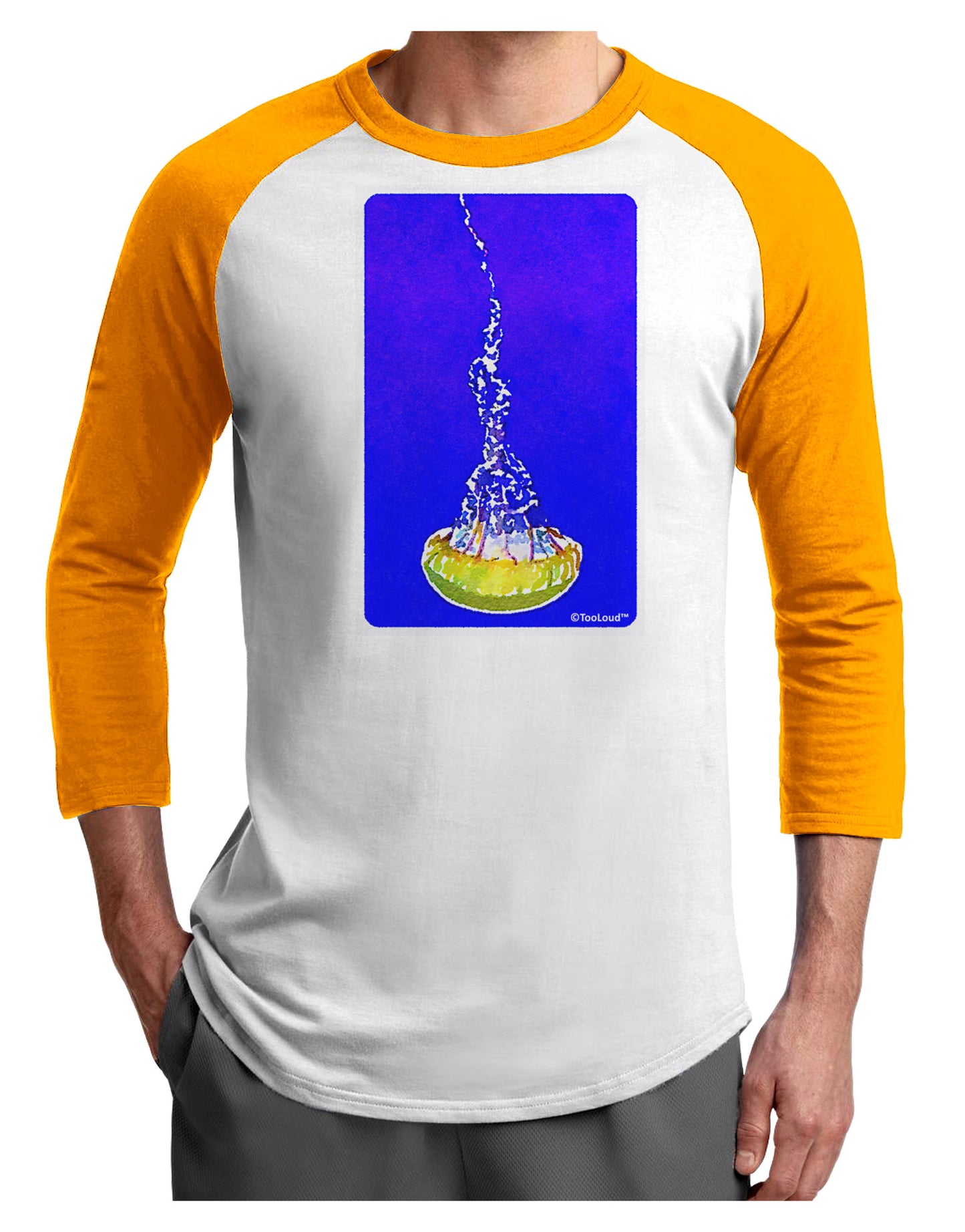 Solo Jellyfish Watercolor Adult Raglan Shirt-TooLoud-White-Gold-X-Small-Davson Sales