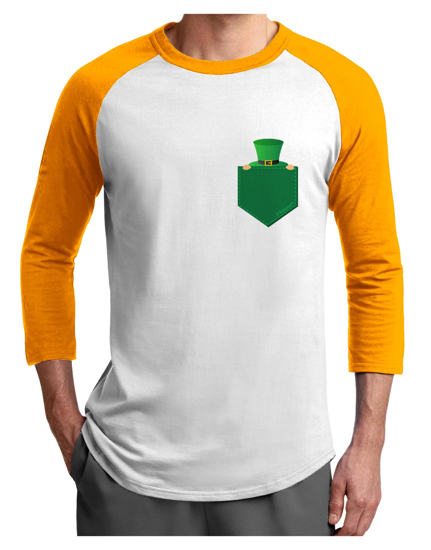 Leprechaun Peeking Out of Faux Pocket Adult Raglan Shirt by TooLoud-TooLoud-White-Gold-X-Small-Davson Sales