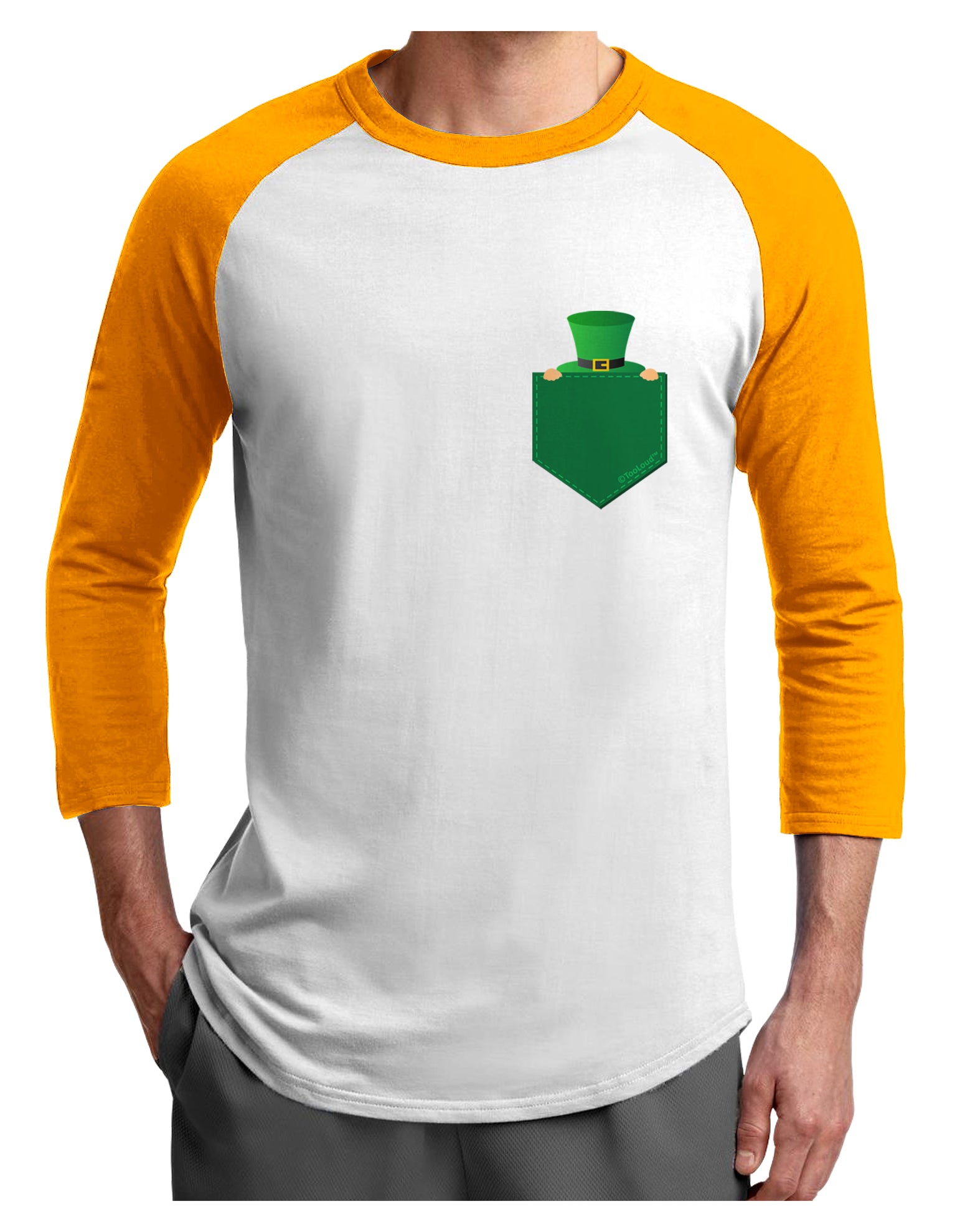 Leprechaun Peeking Out of Faux Pocket Adult Raglan Shirt by TooLoud-TooLoud-White-Gold-X-Small-Davson Sales