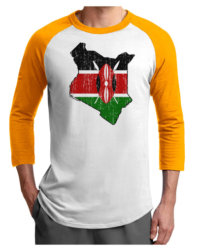 Kenya Flag Silhouette Distressed Adult Raglan Shirt-TooLoud-White-Gold-X-Small-Davson Sales