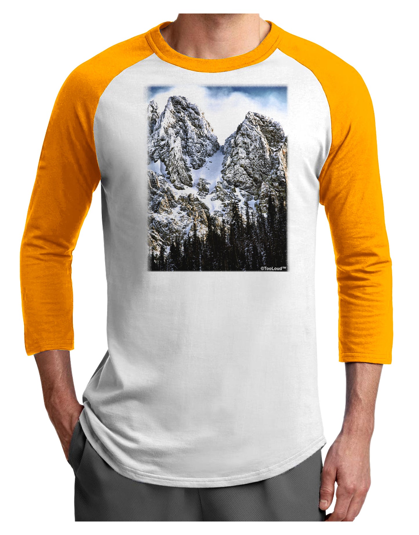 Mountain Landscape 2 Adult Raglan Shirt-TooLoud-White-Gold-X-Small-Davson Sales