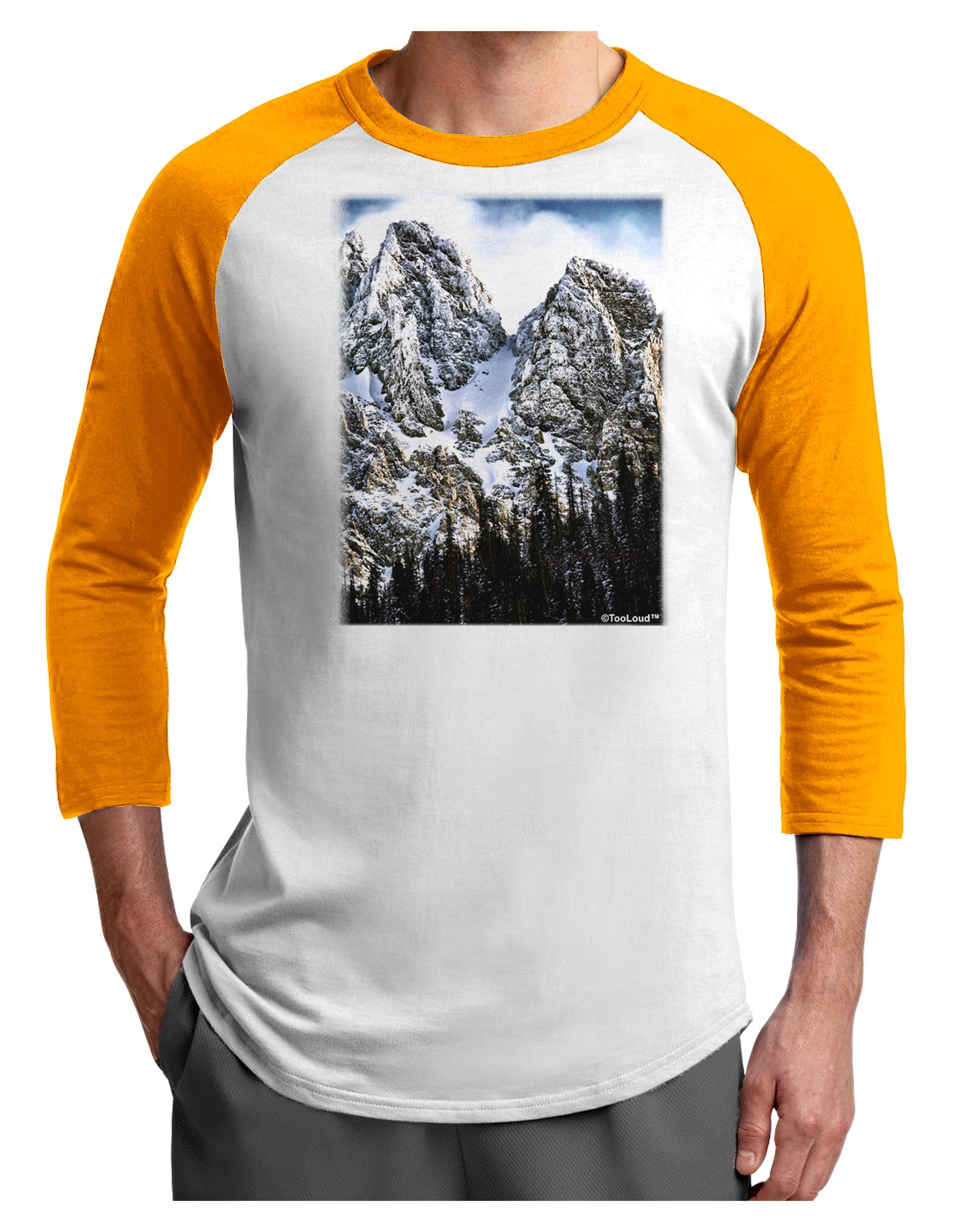 Mountain Landscape 2 Adult Raglan Shirt-TooLoud-White-Gold-X-Small-Davson Sales
