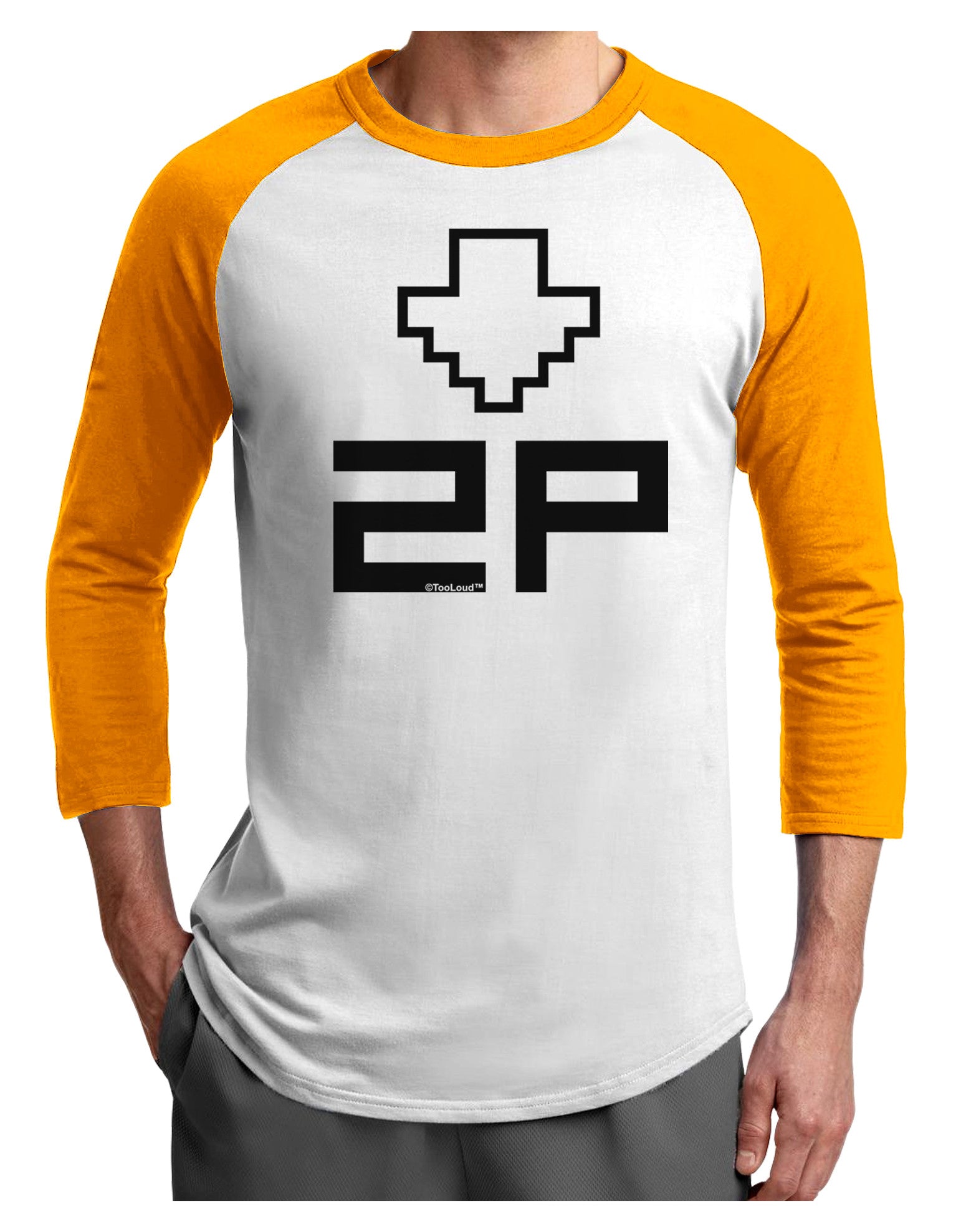 Player Two Selection Icon Adult Raglan Shirt-TooLoud-White-Gold-X-Small-Davson Sales