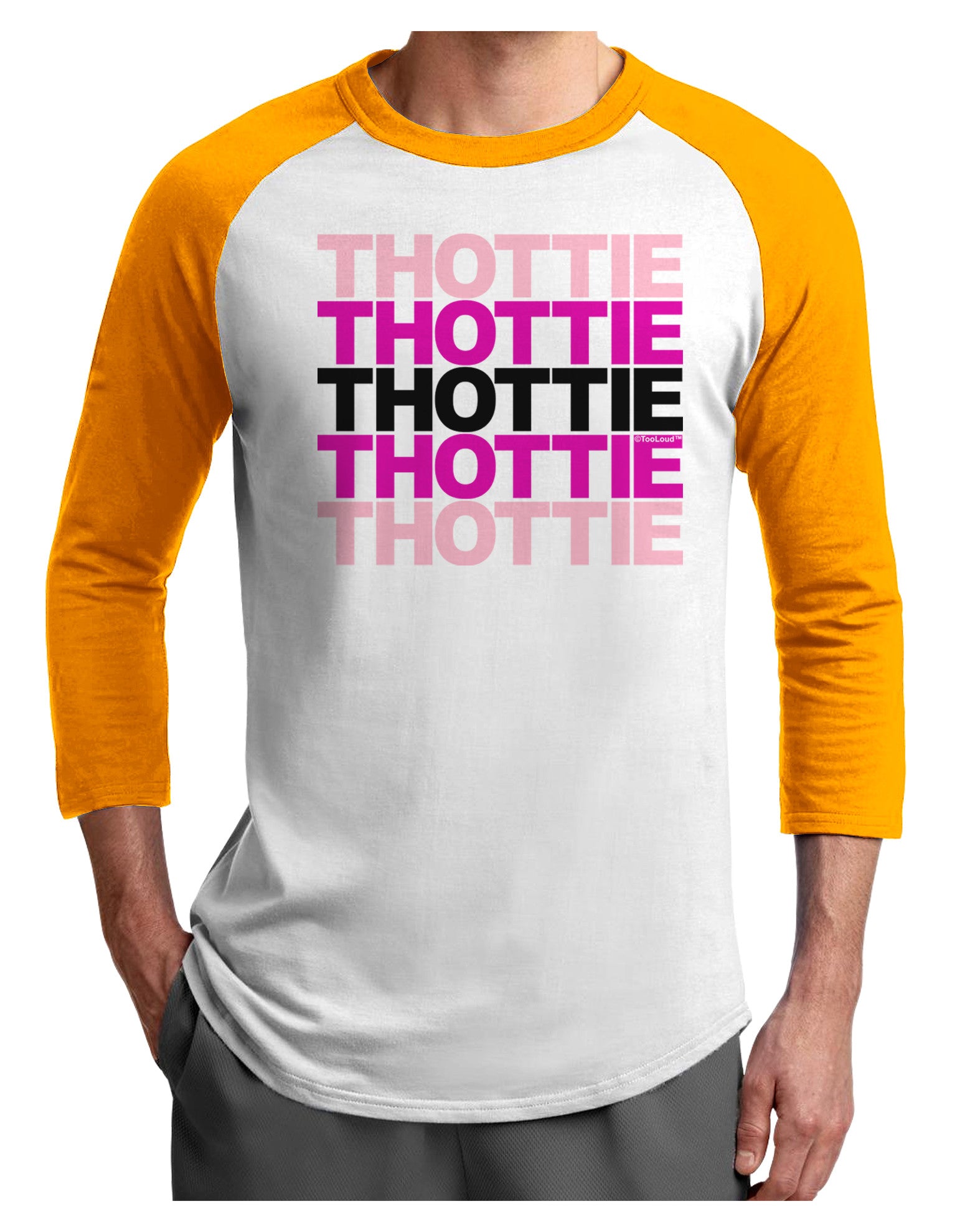 THOTTIE Adult Raglan Shirt-Raglan Shirt-TooLoud-White-Gold-X-Small-Davson Sales