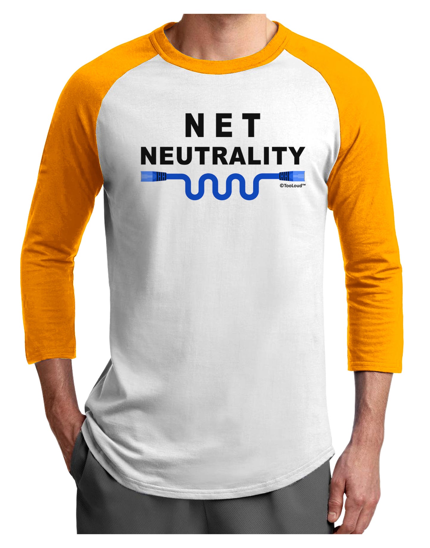 Net Neutrality Adult Raglan Shirt-TooLoud-White-Gold-X-Small-Davson Sales