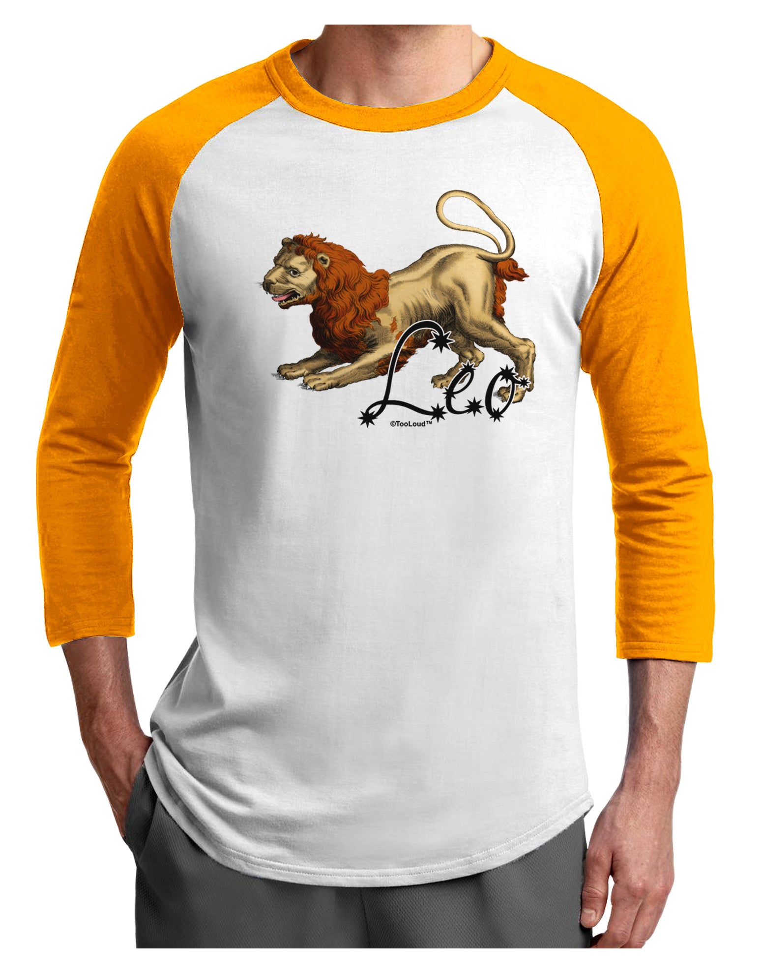 Leo Color Illustration Adult Raglan Shirt-TooLoud-White-Gold-X-Small-Davson Sales