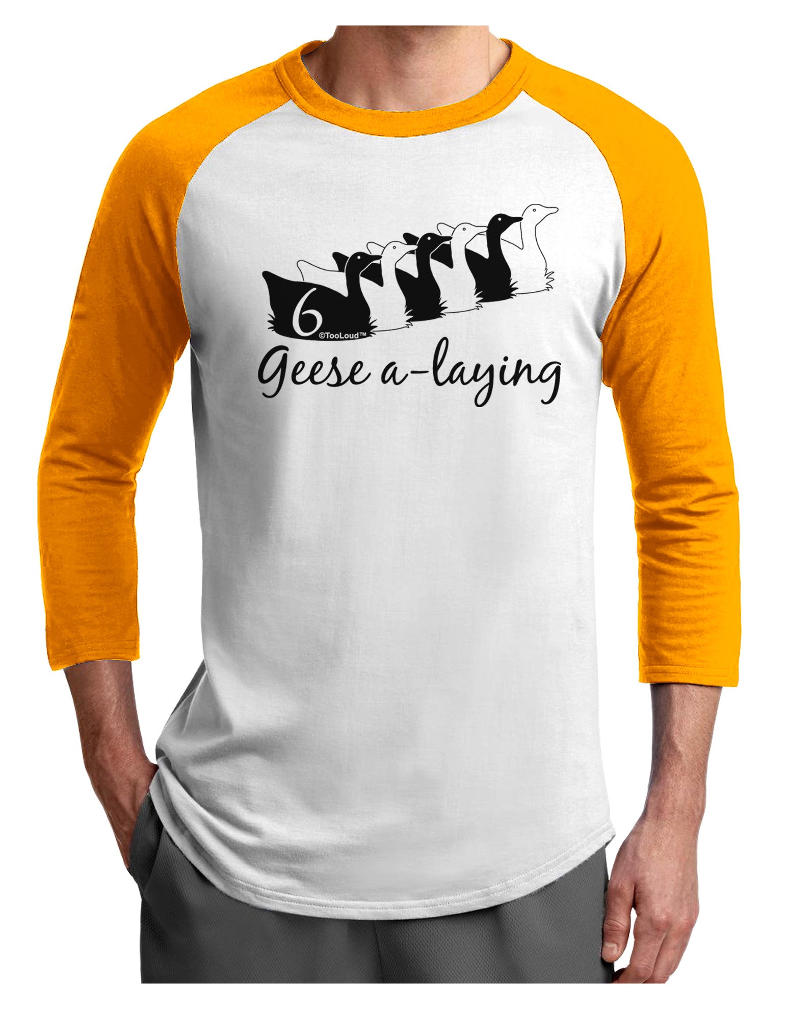 Six Geese A laying Text Adult Raglan Shirt-TooLoud-White-Gold-X-Small-Davson Sales
