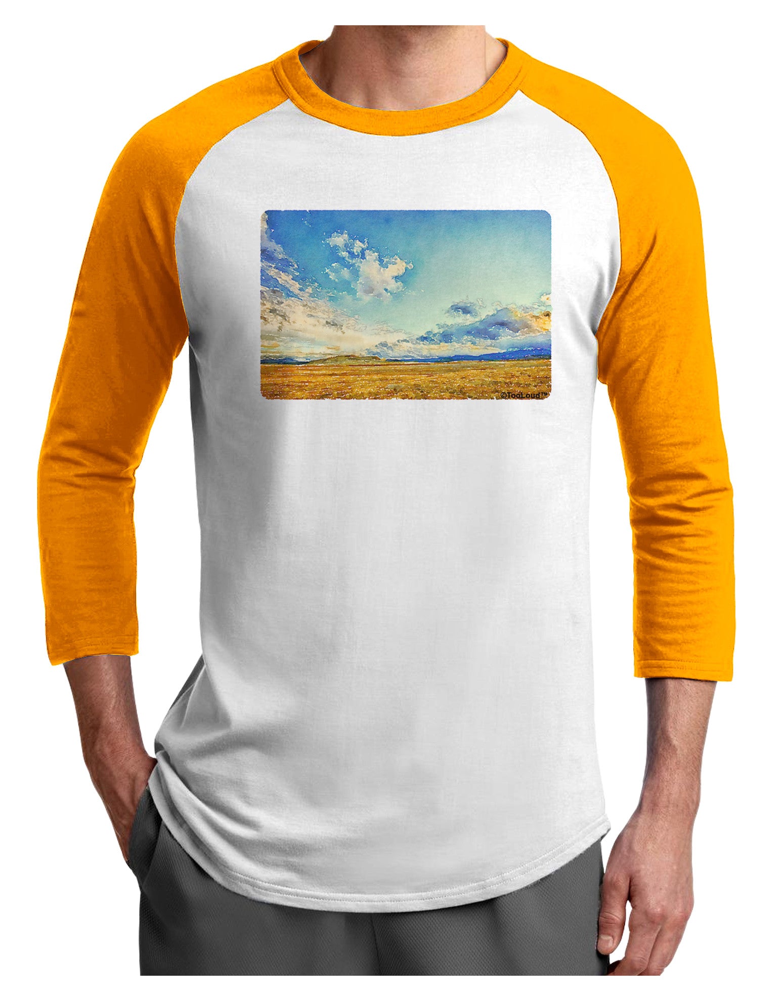 Garden of the Gods Watercolor Adult Raglan Shirt-TooLoud-White-Gold-X-Small-Davson Sales