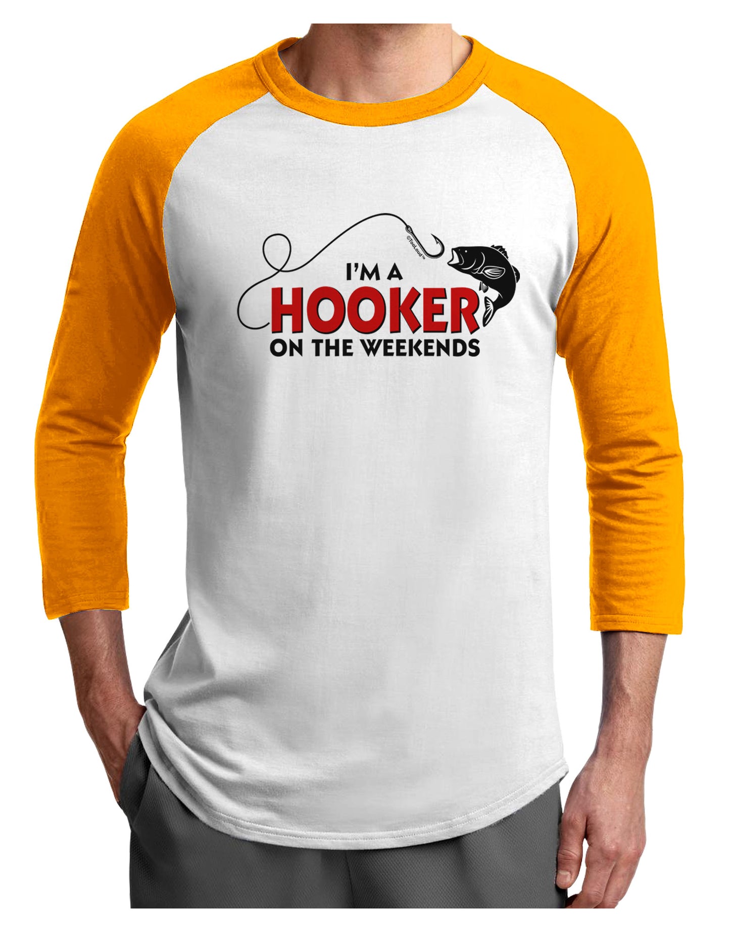 I'm A Hooker Adult Raglan Shirt-TooLoud-White-Gold-X-Small-Davson Sales