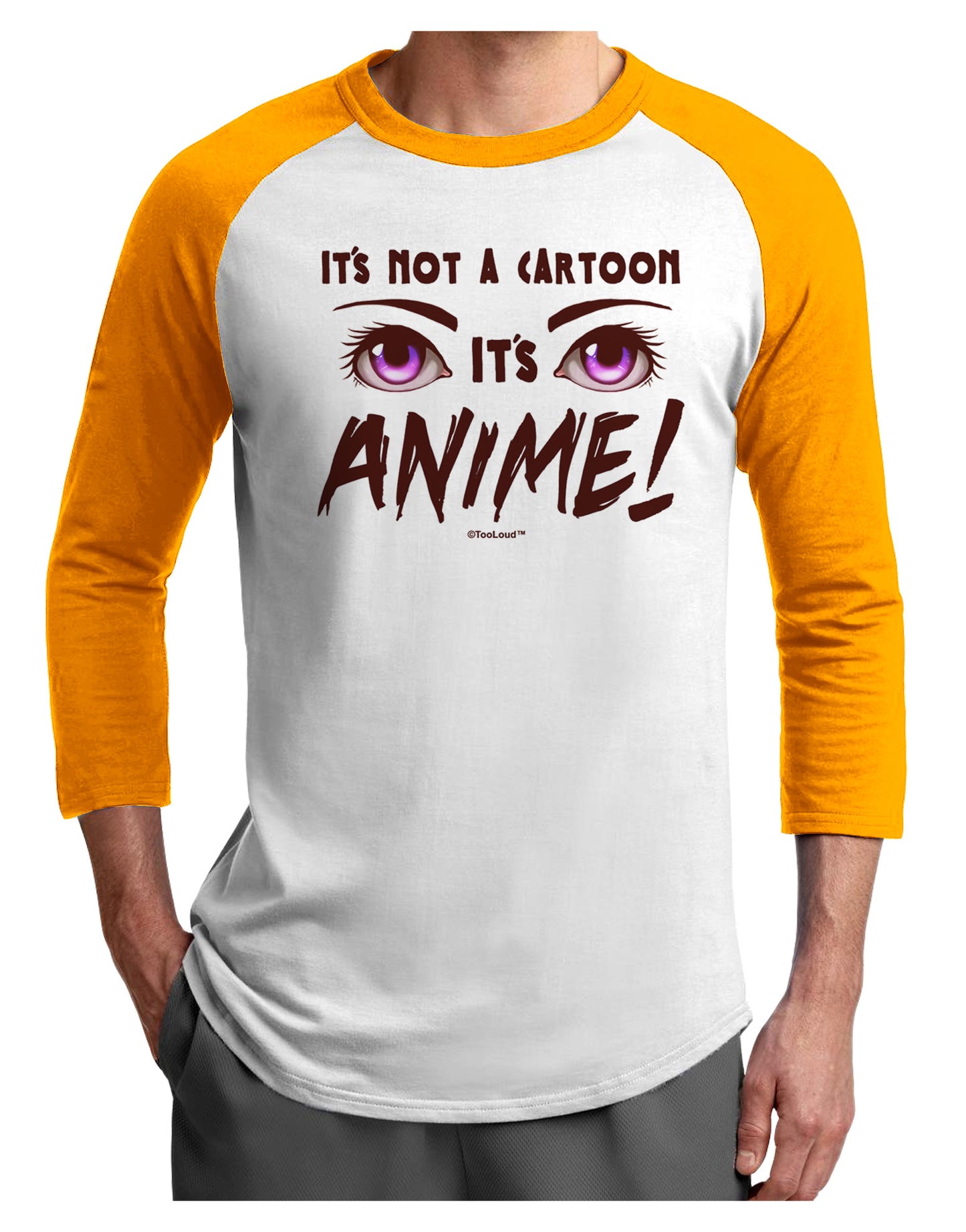 Not A Cartoon Eyes Magenta Adult Raglan Shirt-TooLoud-White-Gold-X-Small-Davson Sales