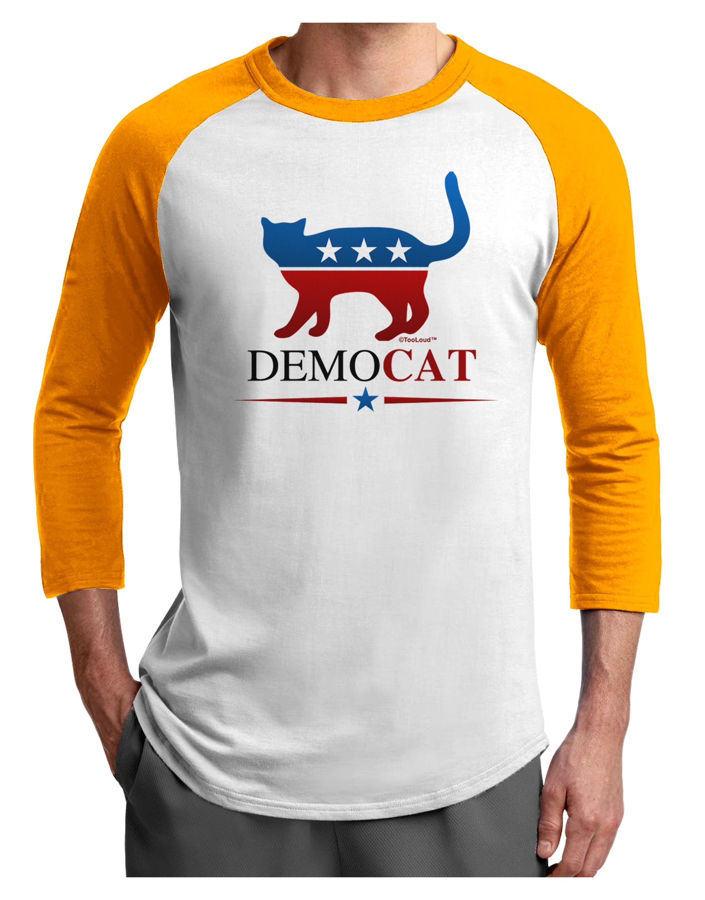 DemoCAT Adult Raglan Shirt-Raglan Shirt-TooLoud-White-Gold-X-Small-Davson Sales