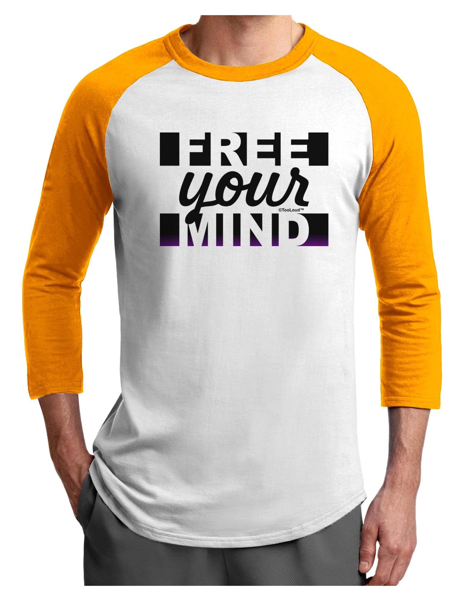 Free Your Mind Text Adult Raglan Shirt-Raglan Shirt-TooLoud-White-Gold-X-Small-Davson Sales