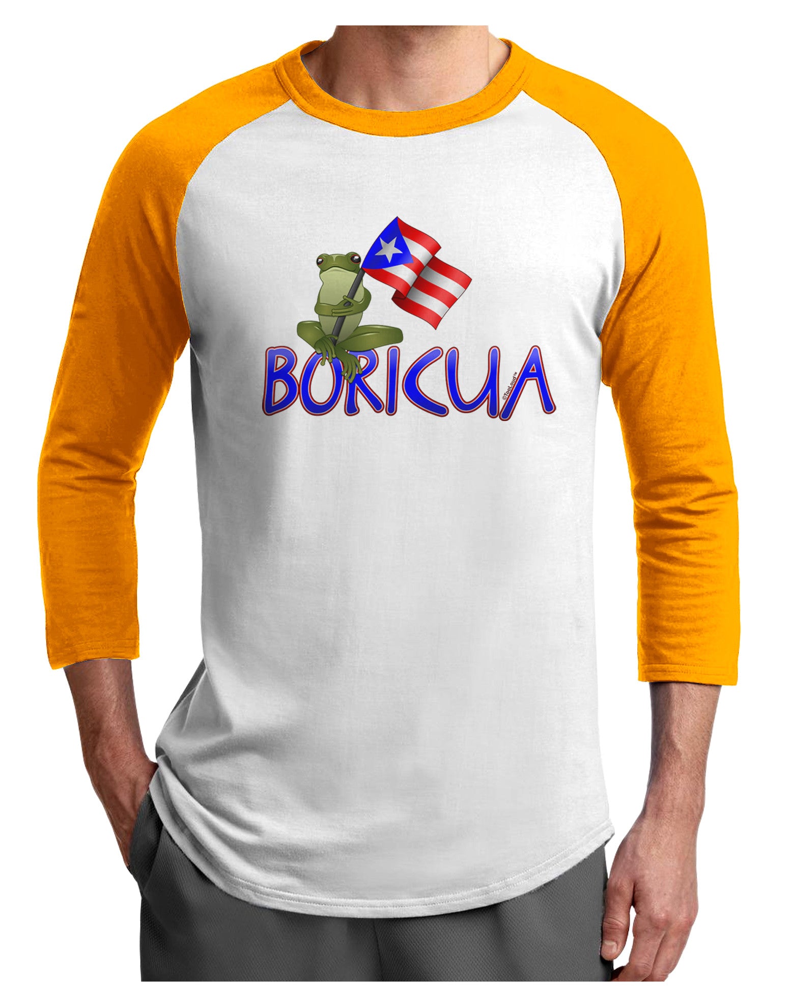 Coqui Boricua Adult Raglan Shirt-Raglan Shirt-TooLoud-White-Gold-X-Small-Davson Sales