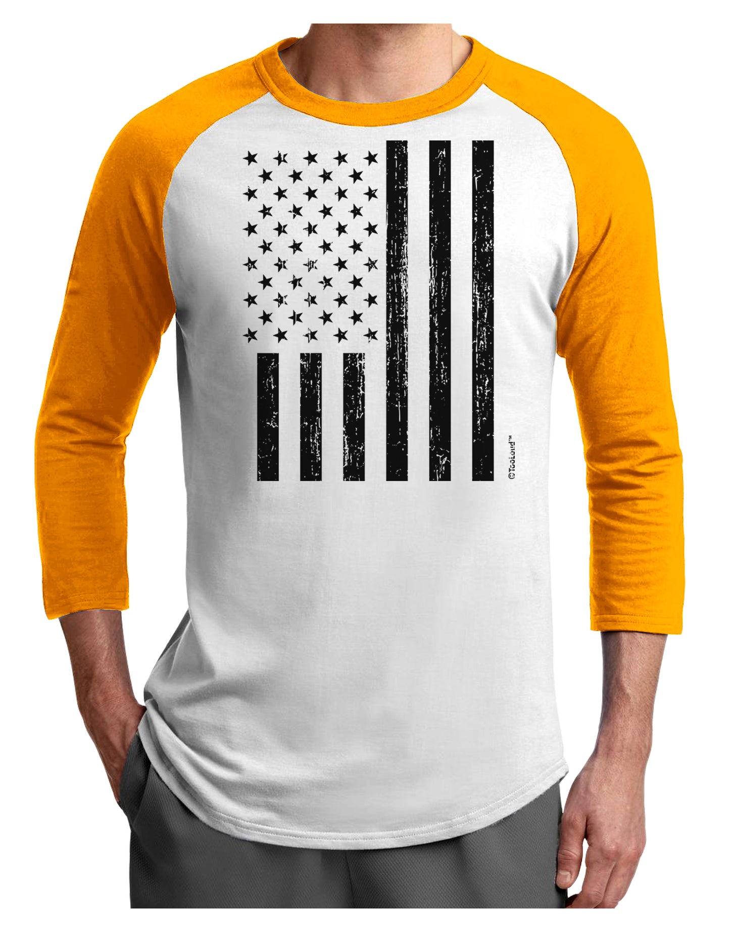 Stamp Style American Flag - Distressed Adult Raglan Shirt by TooLoud-TooLoud-White-Gold-X-Small-Davson Sales