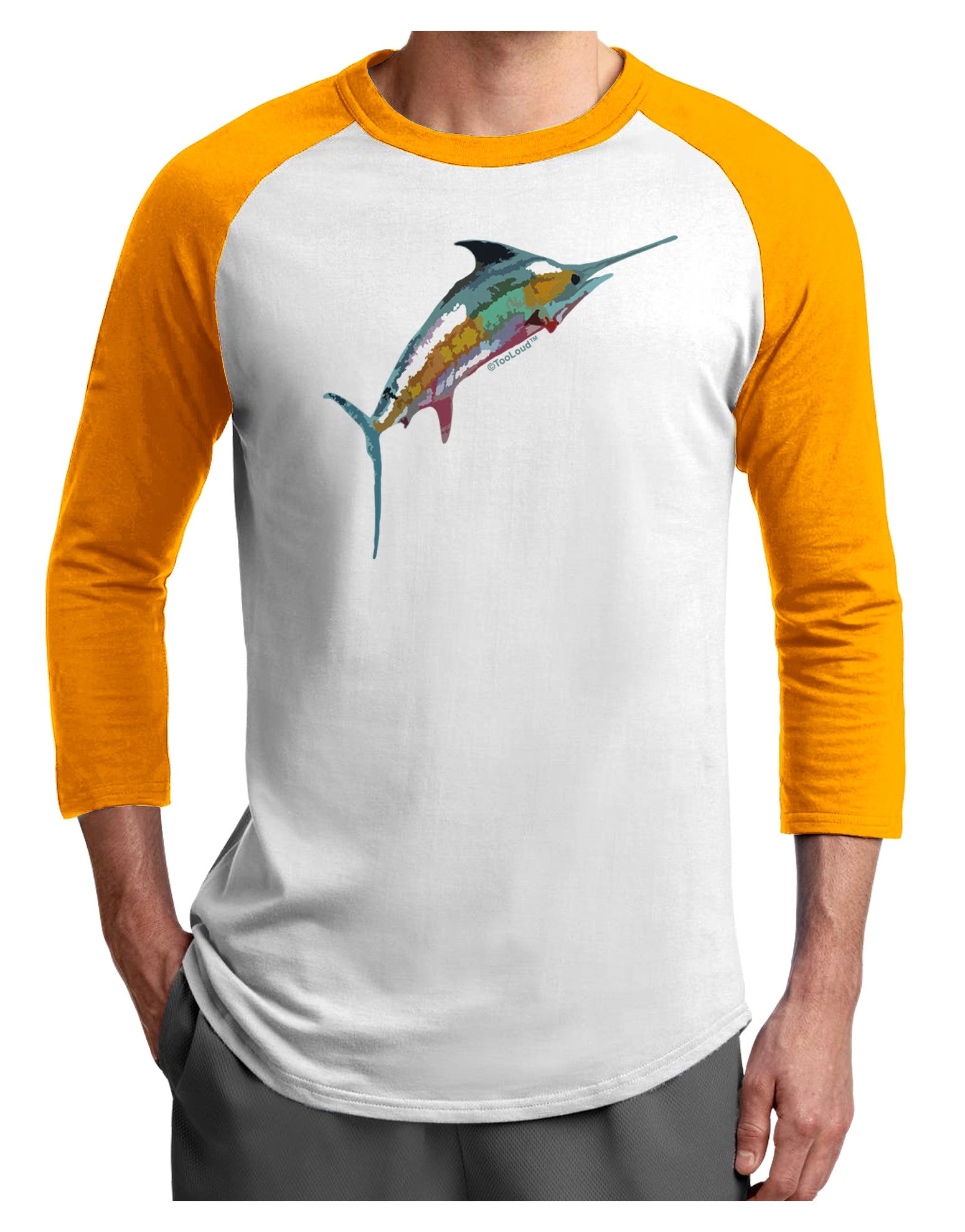Colorful Vector Swordfish Adult Raglan Shirt-Raglan Shirt-TooLoud-White-Gold-X-Small-Davson Sales