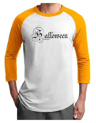 Halloween Script Text Adult Raglan Shirt-TooLoud-White-Gold-X-Small-Davson Sales