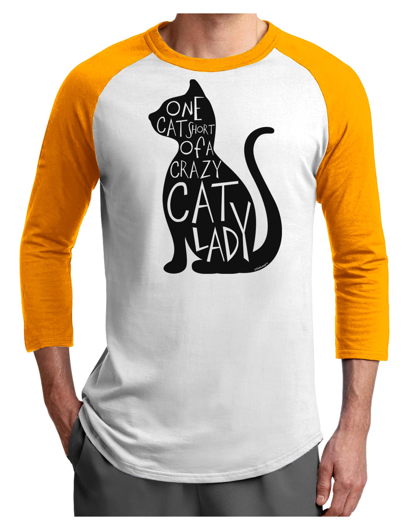 One Cat Short Of A Crazy Cat Lady Adult Raglan Shirt-TooLoud-White-Gold-X-Small-Davson Sales