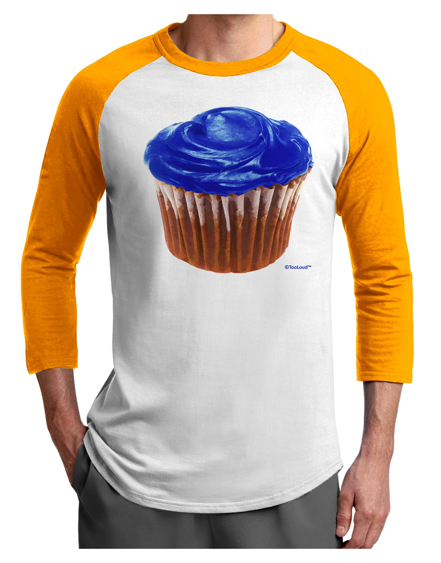 Giant Bright Blue Cupcake Adult Raglan Shirt by TooLoud-TooLoud-White-Gold-X-Small-Davson Sales