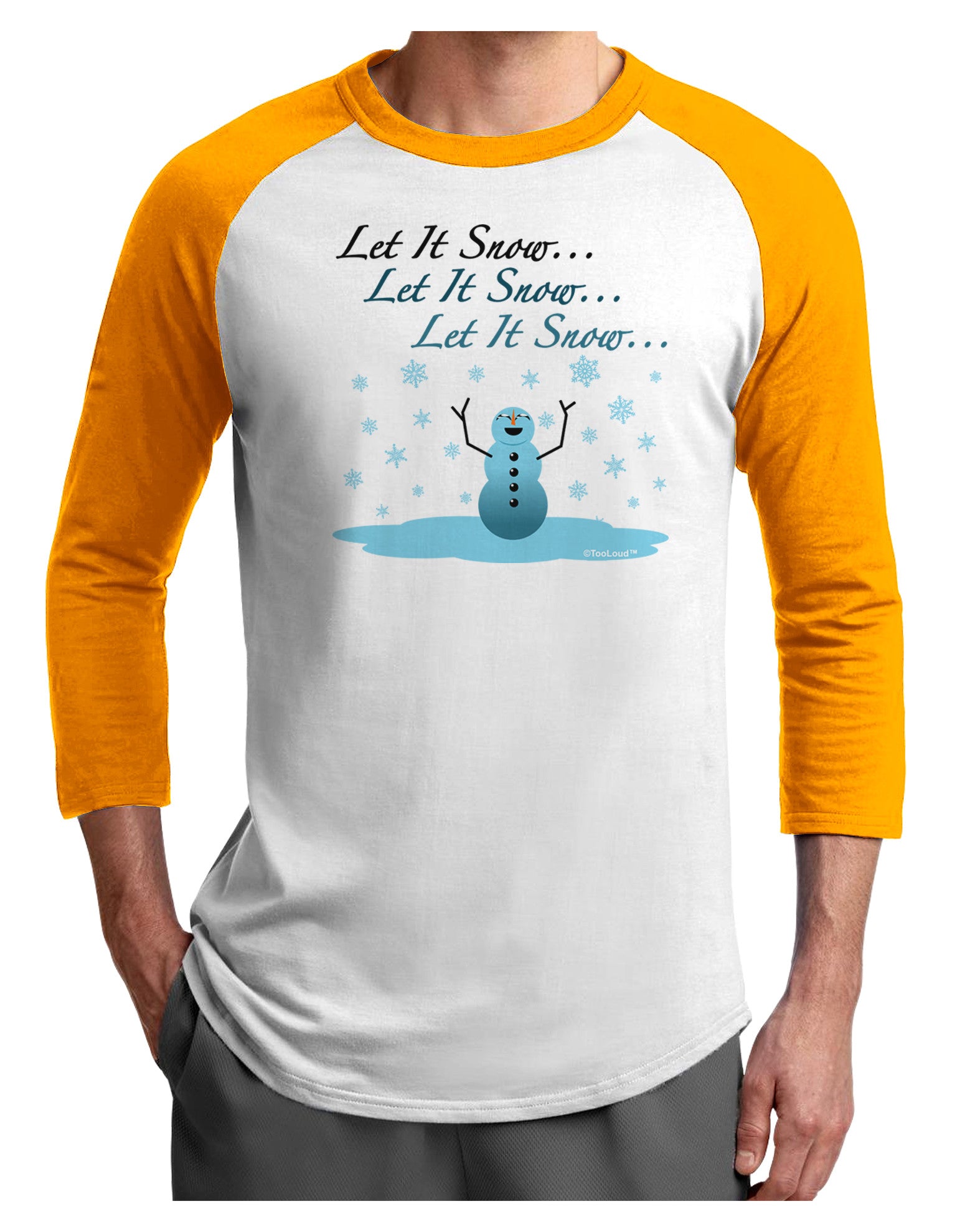Let It Snow Happy Snowman Adult Raglan Shirt-Raglan Shirt-TooLoud-White-Gold-X-Small-Davson Sales
