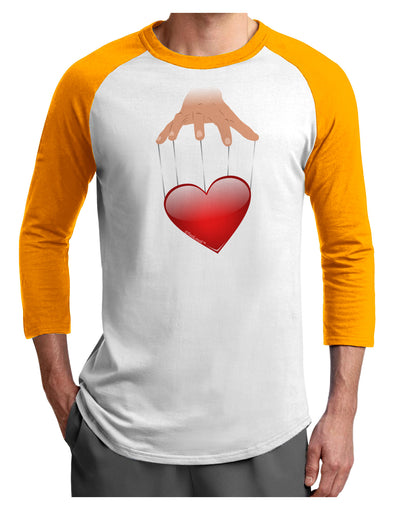 Heart on Puppet Strings Adult Raglan Shirt-TooLoud-White-Gold-X-Small-Davson Sales