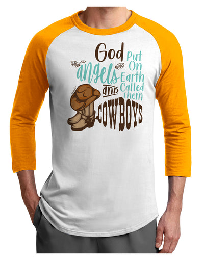 God put Angels on Earth and called them Cowboys Adult Raglan Shirt-Mens T-Shirt-TooLoud-White-Gold-X-Small-Davson Sales