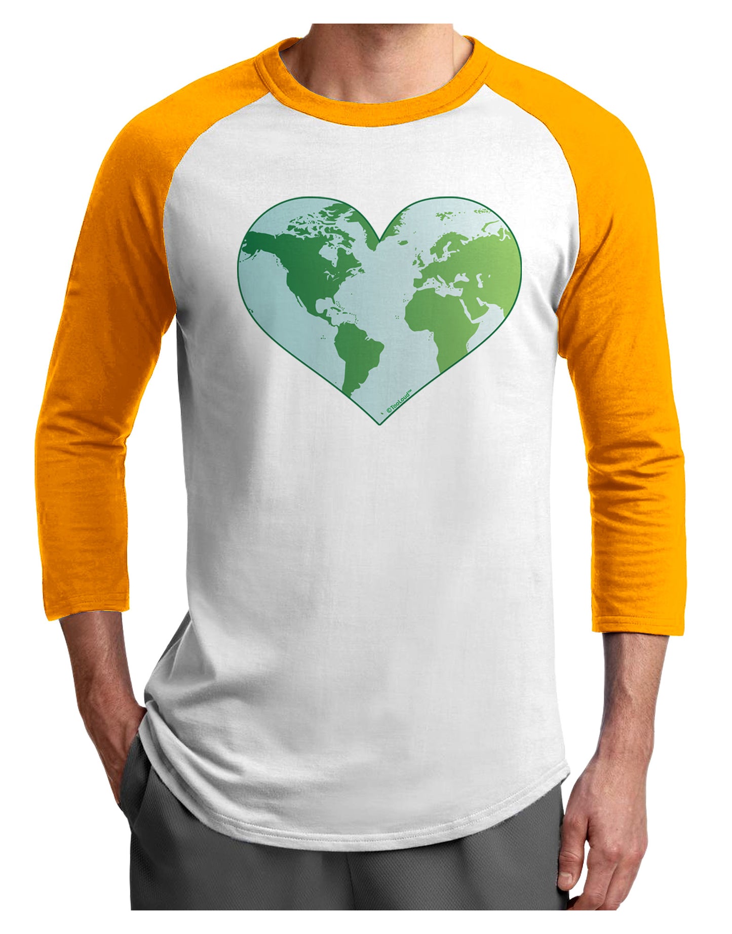 TooLoud World Globe Heart Adult Raglan Shirt-TooLoud-White-Gold-X-Small-Davson Sales