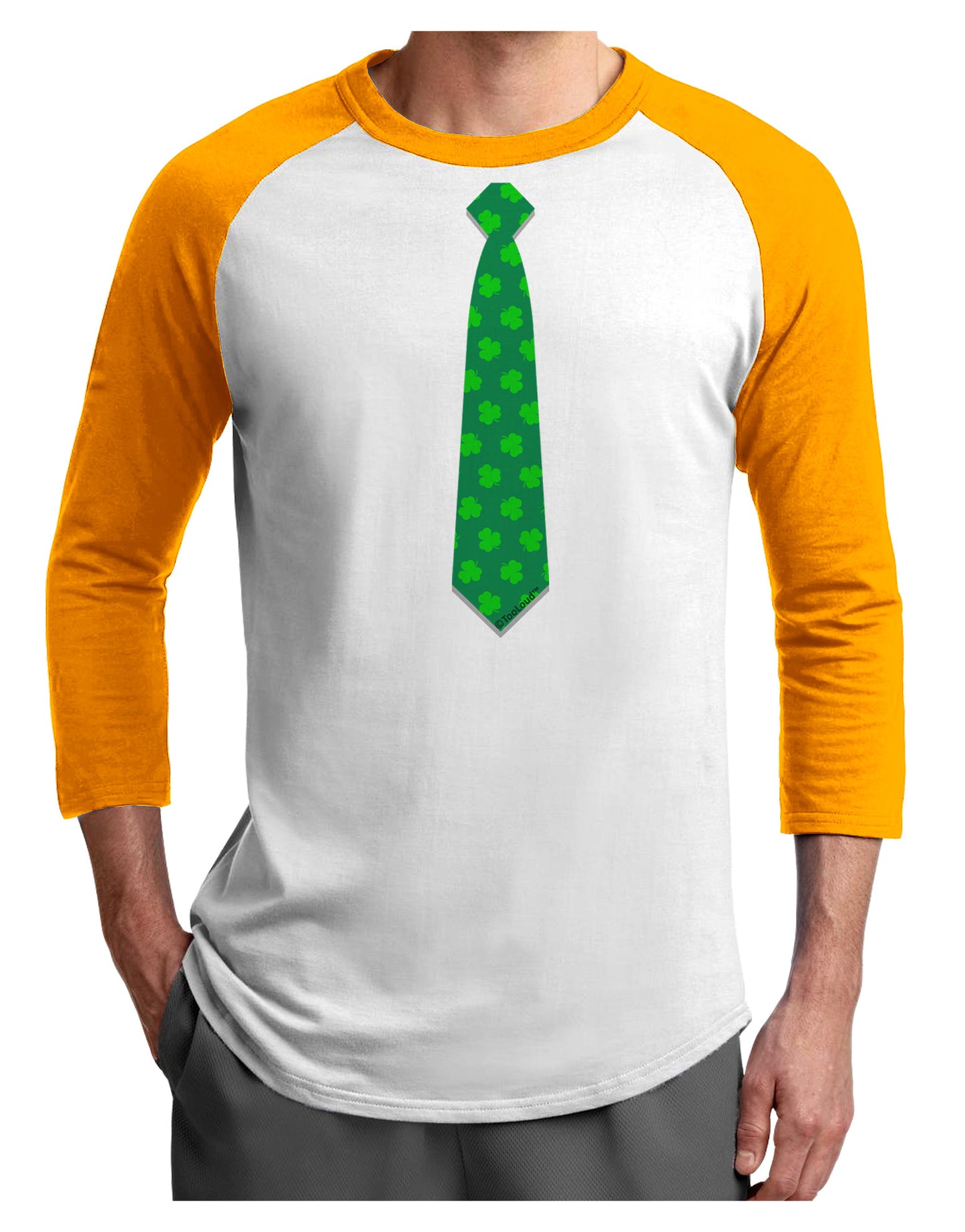 Clover Pattern Tie St Patrick's Day Adult Raglan Shirt-Raglan Shirt-TooLoud-White-Gold-X-Small-Davson Sales