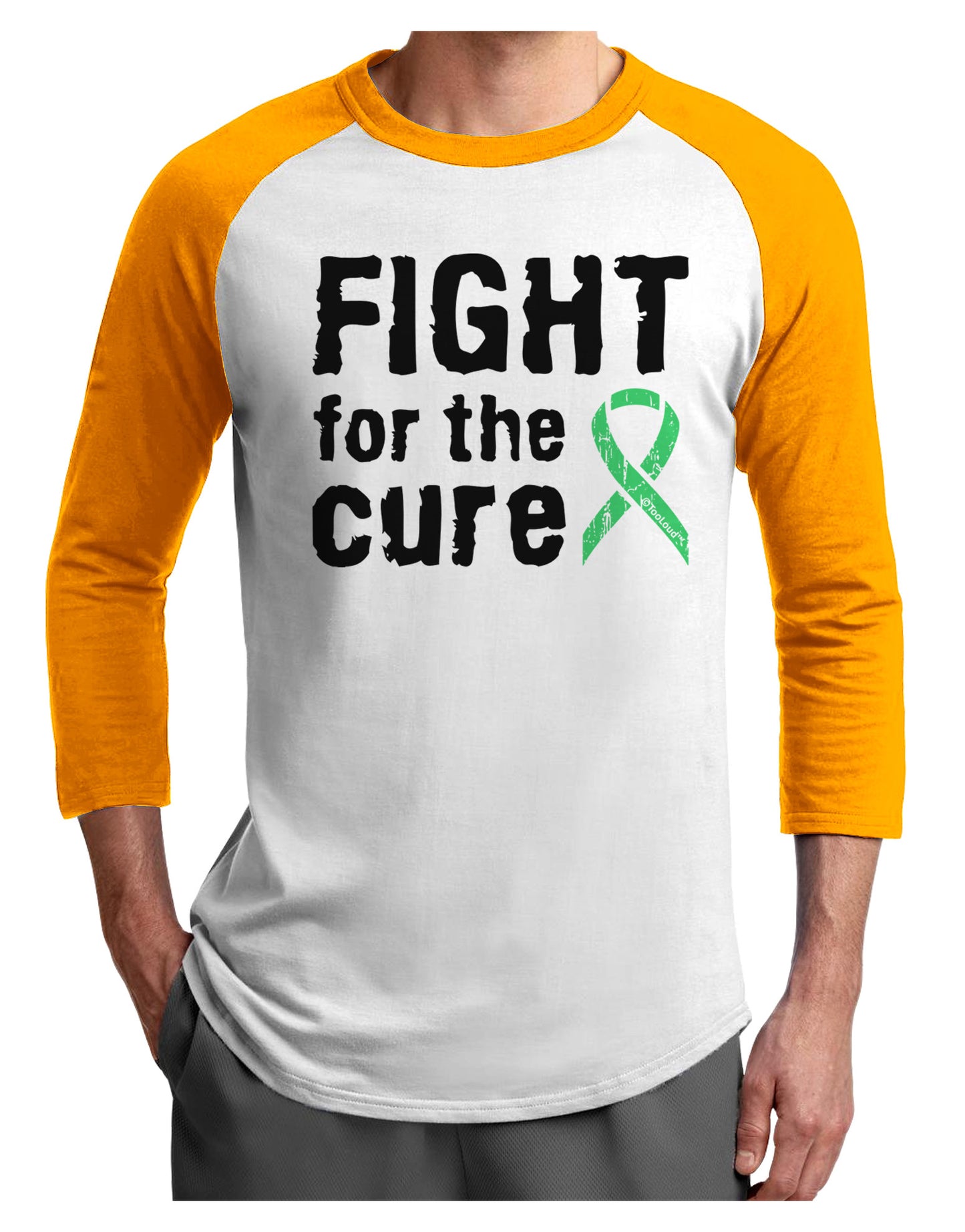 Fight for the Cure - Light Green Ribbon Celiac Disease Adult Raglan Shirt-TooLoud-White-Gold-X-Small-Davson Sales