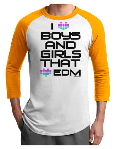 I Heart Boys and Girls That Heart EDM Adult Raglan Shirt-TooLoud-White-Gold-X-Small-Davson Sales