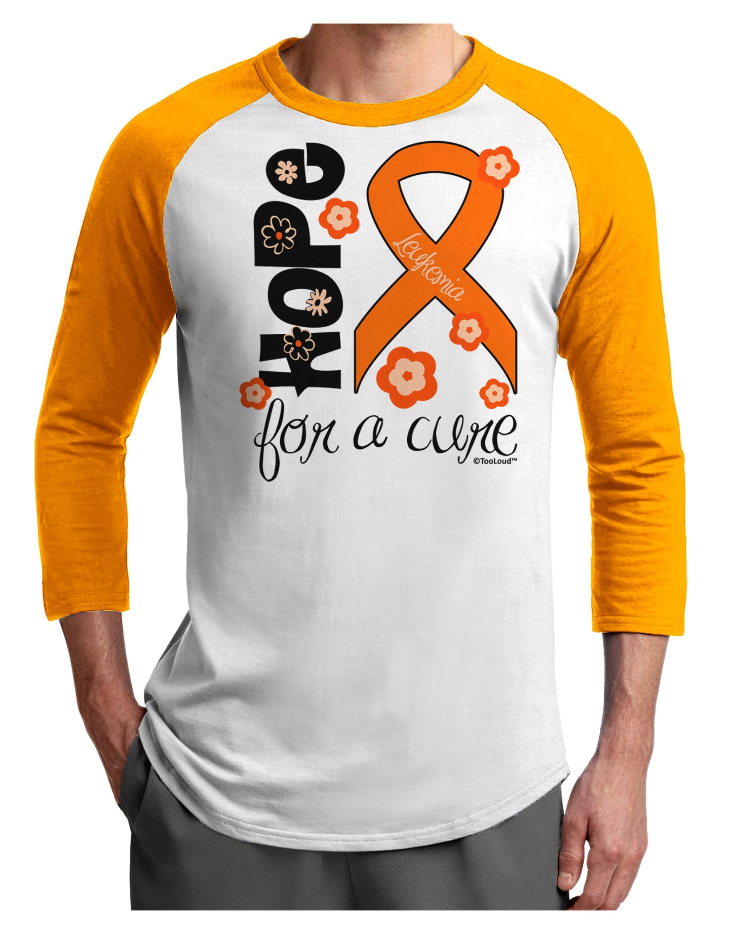 Hope for a Cure - Orange Ribbon Leukemia - Flowers Adult Raglan Shirt-TooLoud-White-Gold-X-Small-Davson Sales