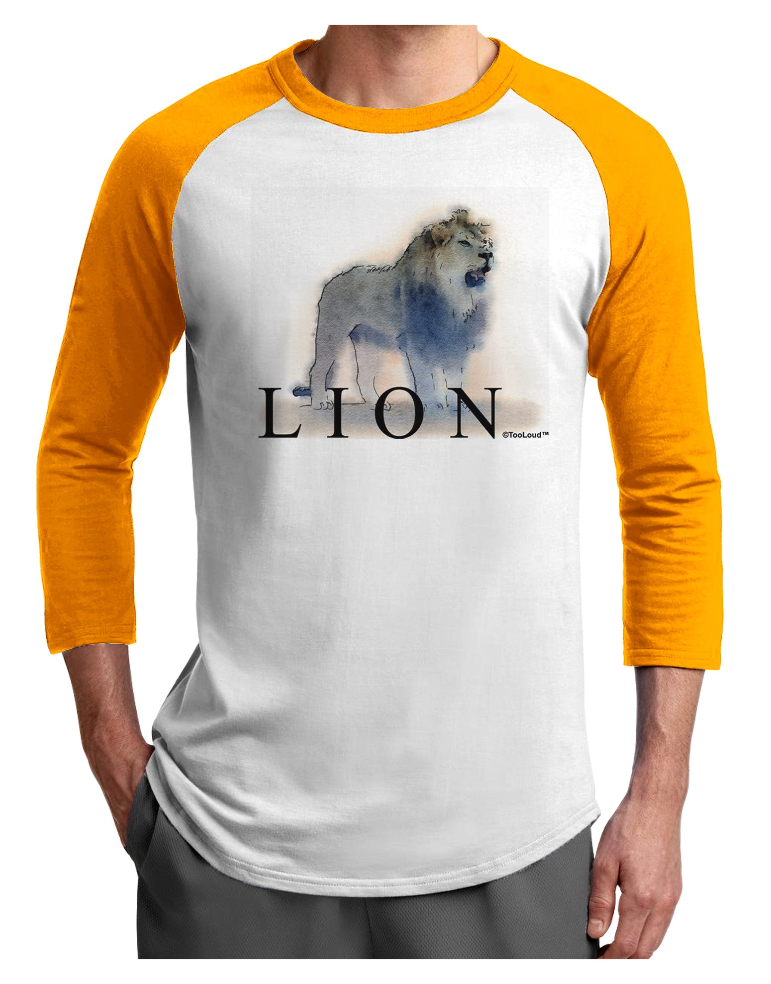 Lion Watercolor B Text Adult Raglan Shirt-TooLoud-White-Gold-X-Small-Davson Sales