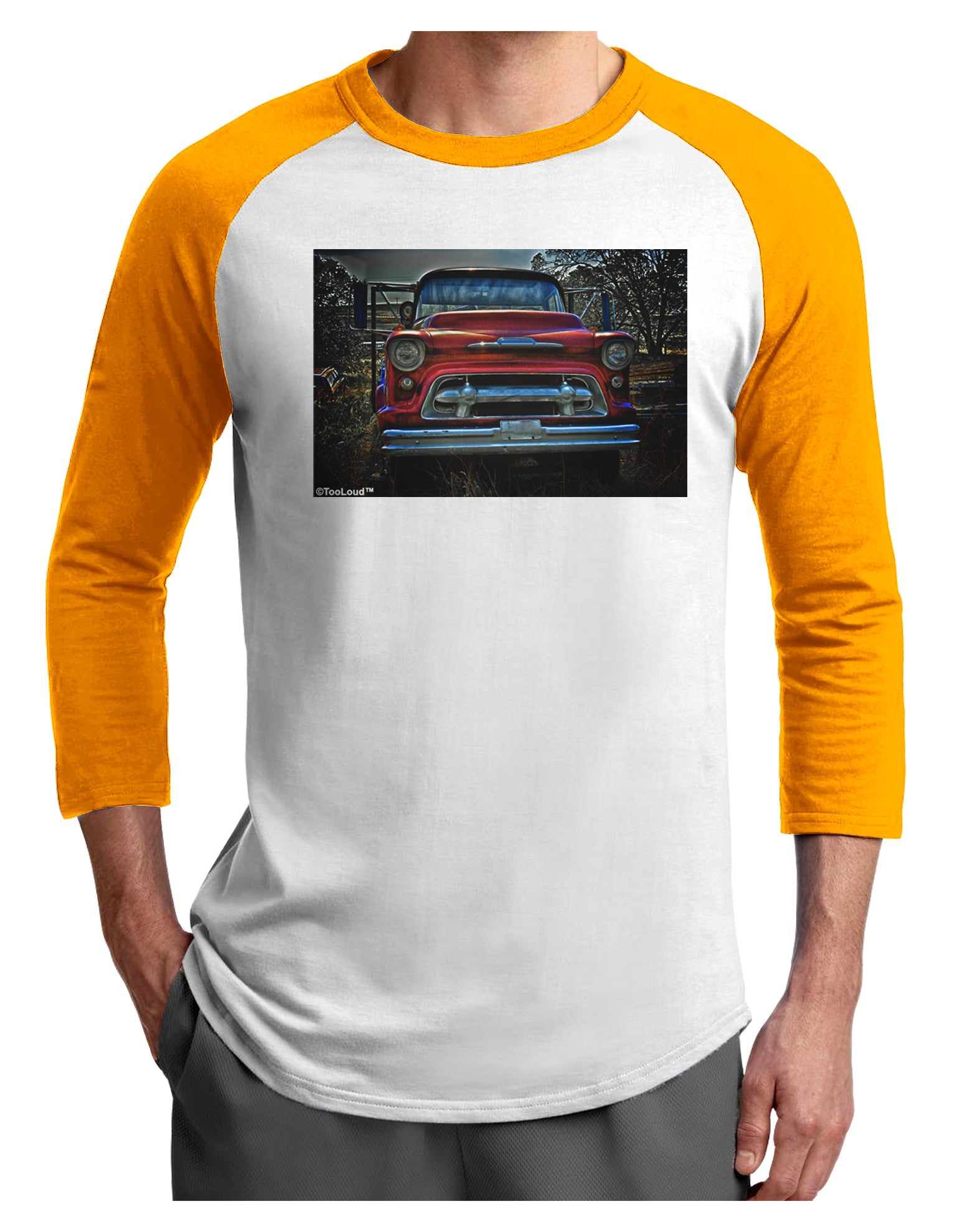 TooLoud Vintage Truck Adult Raglan Shirt-TooLoud-White-Gold-X-Small-Davson Sales