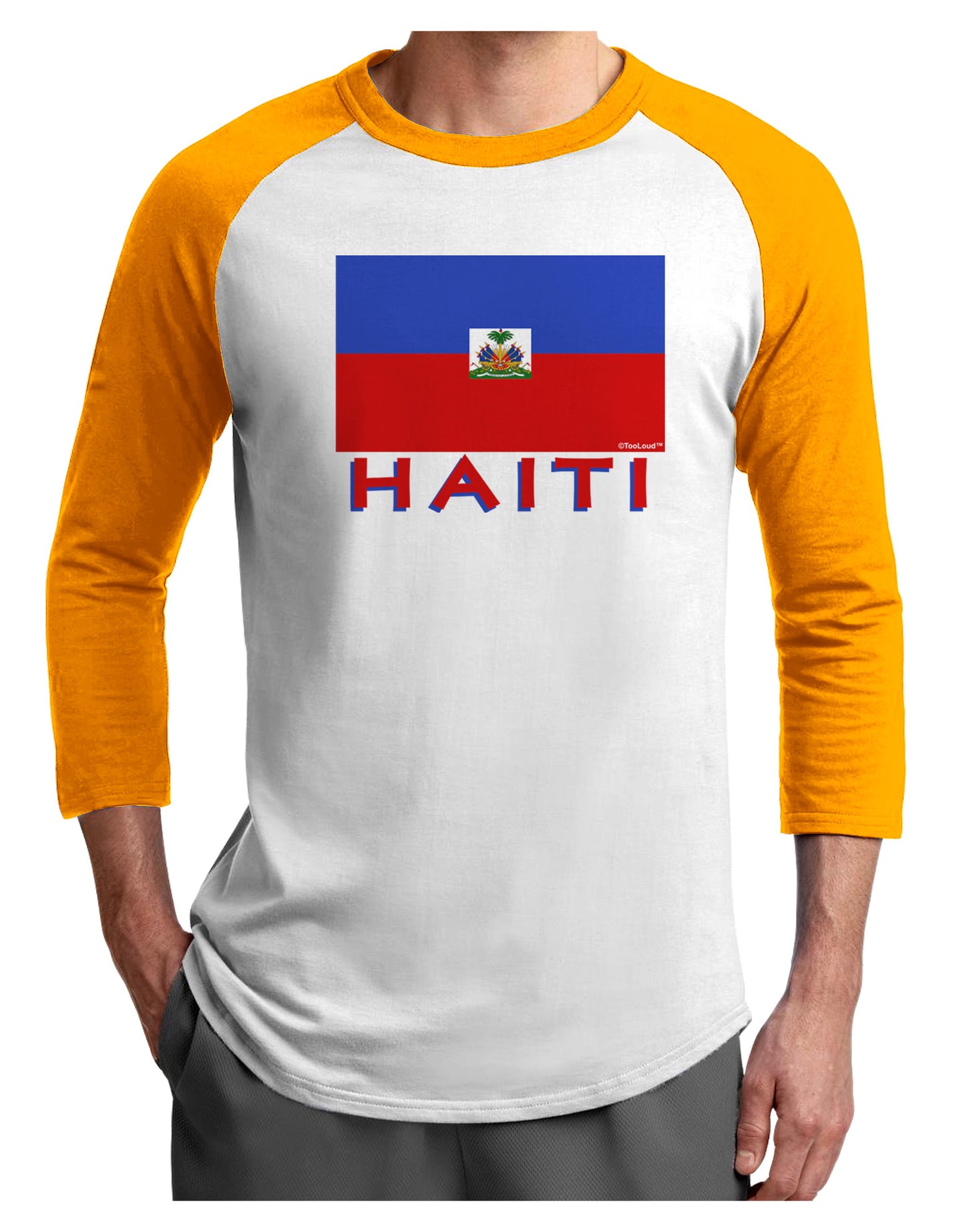 Haiti Flag Adult Raglan Shirt-Raglan Shirt-TooLoud-White-Gold-X-Small-Davson Sales