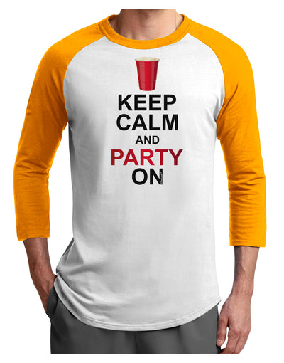 Keep Calm - Party Beer Adult Raglan Shirt-Raglan Shirt-TooLoud-White-Gold-X-Small-Davson Sales