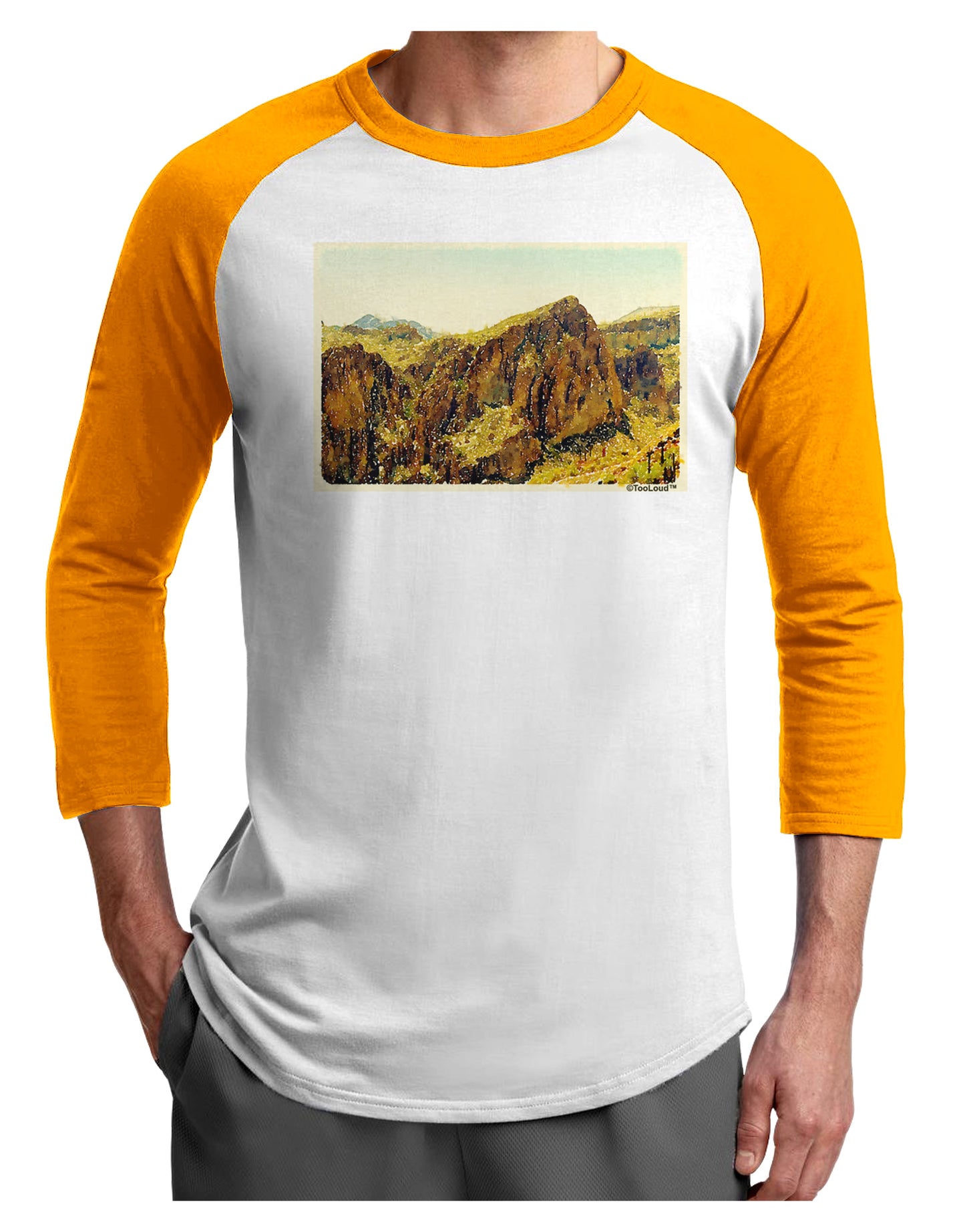 Arizona Mountains Watercolor Adult Raglan Shirt-TooLoud-White-Gold-X-Small-Davson Sales