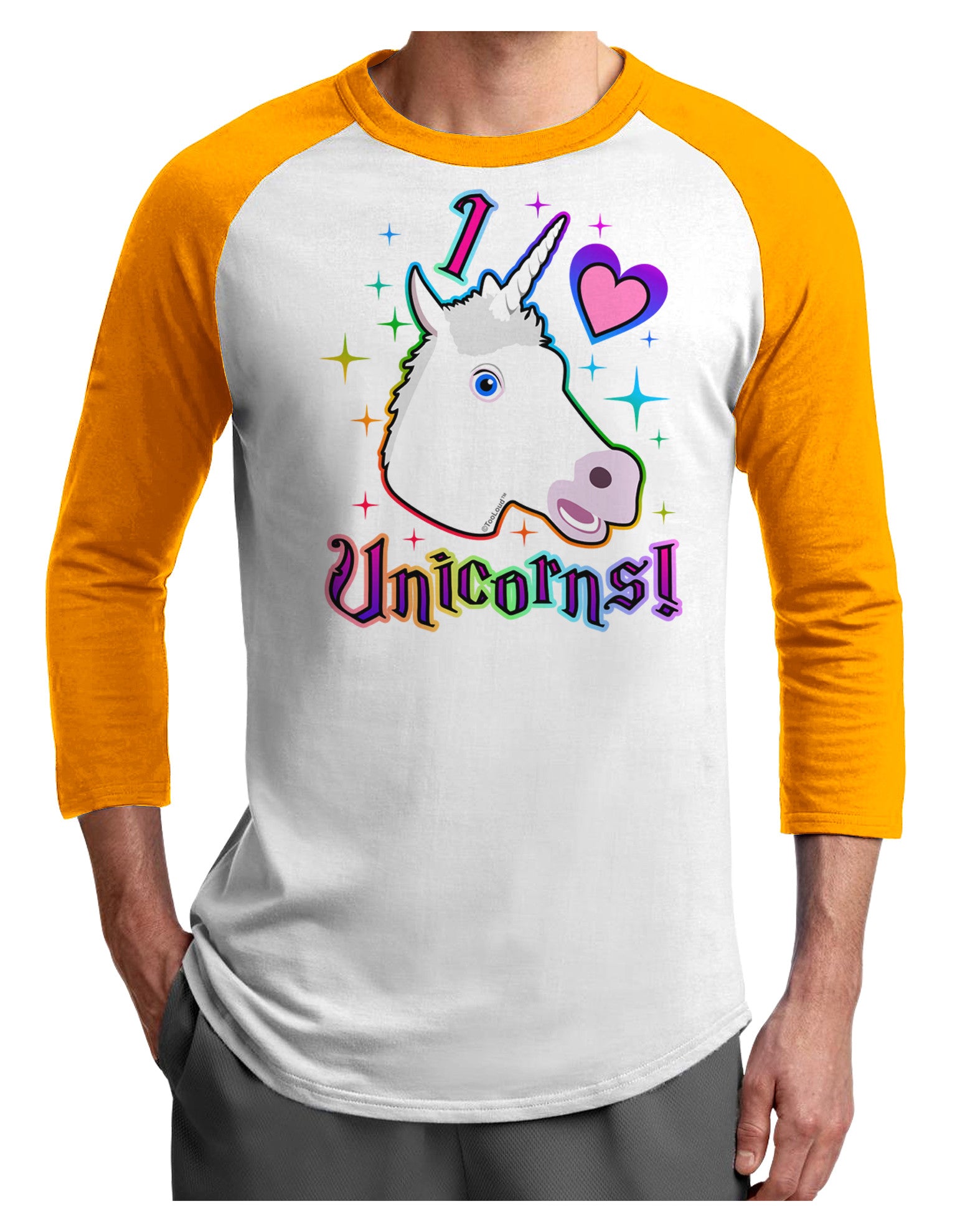 I love Unicorns Adult Raglan Shirt-Raglan Shirt-TooLoud-White-Gold-X-Small-Davson Sales