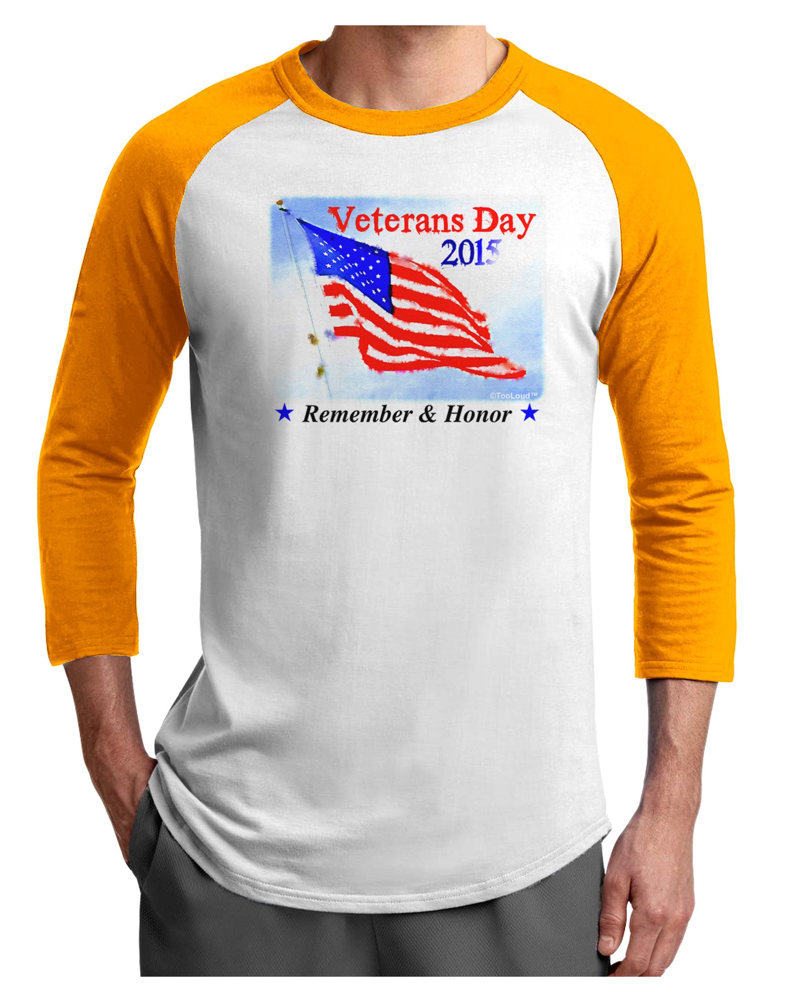 Veterans Day 2015 WaterColor Adult Raglan Shirt-Raglan Shirt-TooLoud-White-Gold-X-Small-Davson Sales