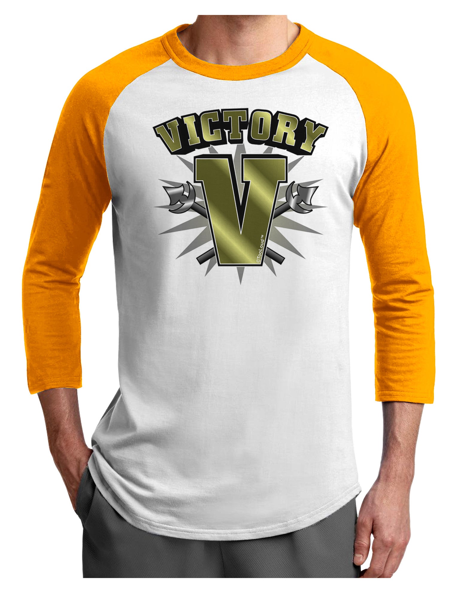 Victory V Adult Raglan Shirt-Raglan Shirt-TooLoud-White-Gold-X-Small-Davson Sales