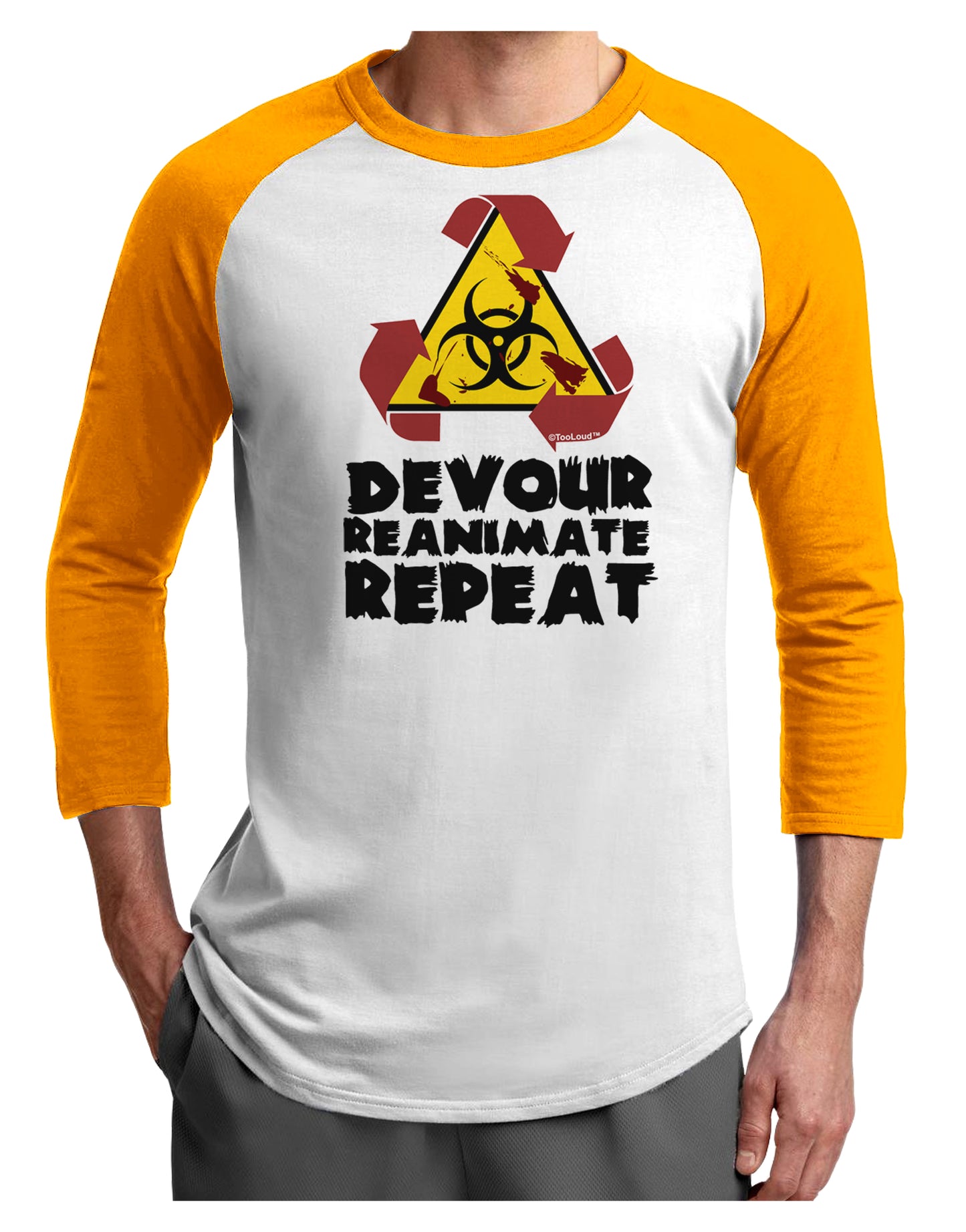 Devour Reanimate Repeat Adult Raglan Shirt by TooLoud-TooLoud-White-Gold-X-Small-Davson Sales