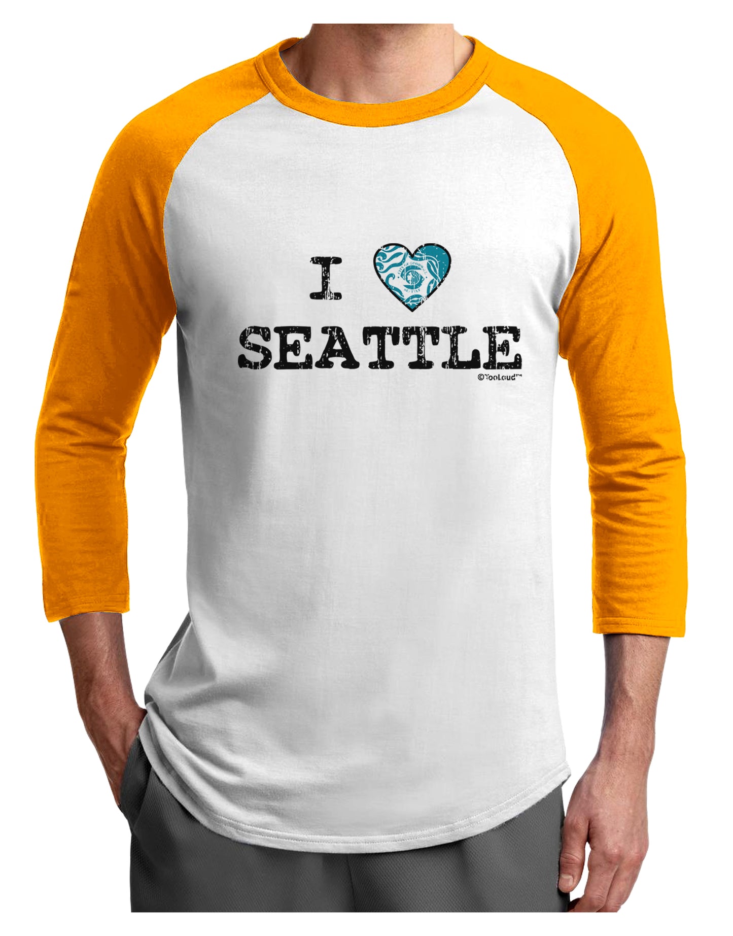 Distressed I Heart Seattle - Heart Flag Adult Raglan Shirt by TooLoud-TooLoud-White-Gold-X-Small-Davson Sales