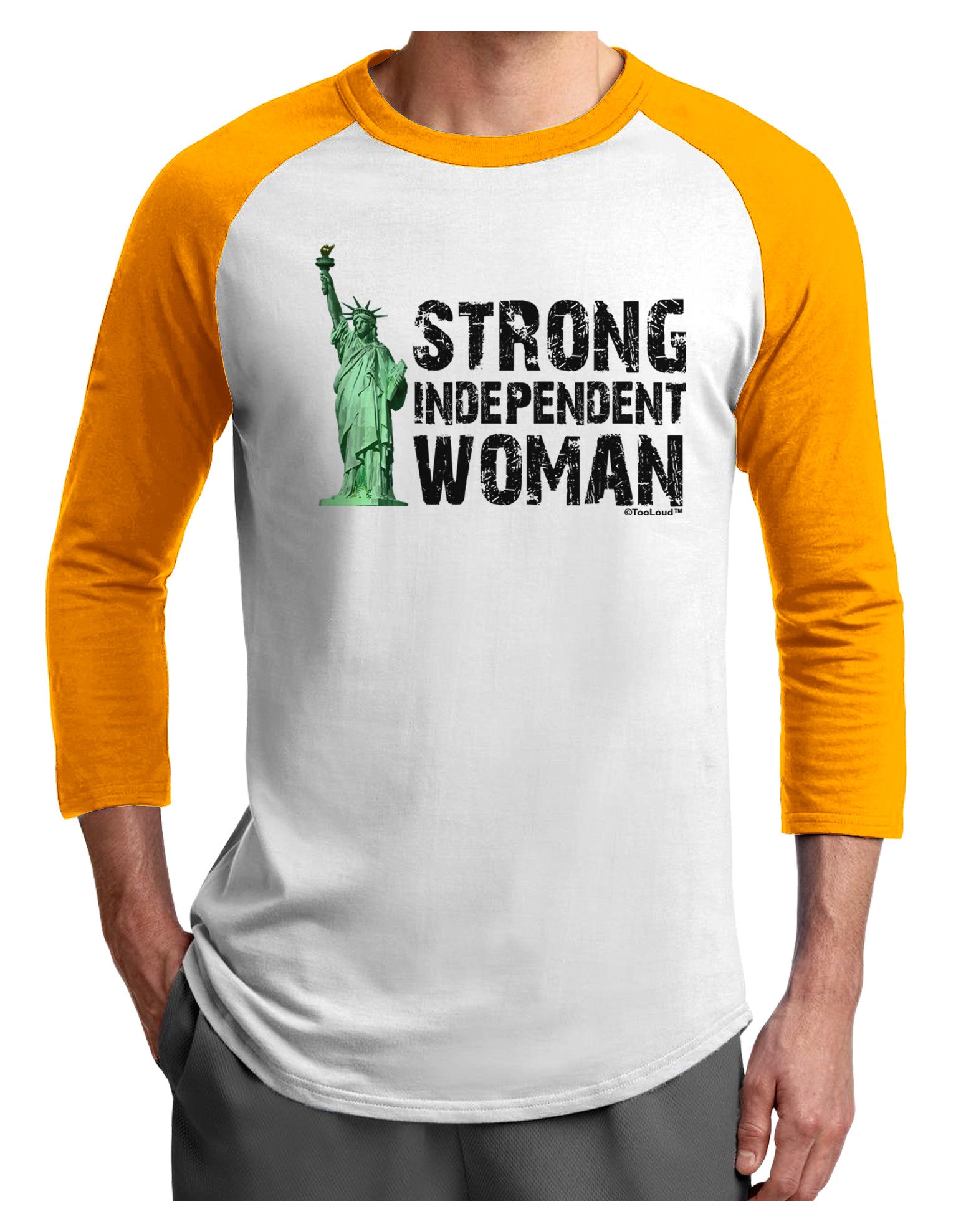 Statue of Liberty Strong Woman Adult Raglan Shirt-Raglan Shirt-TooLoud-White-Gold-X-Small-Davson Sales