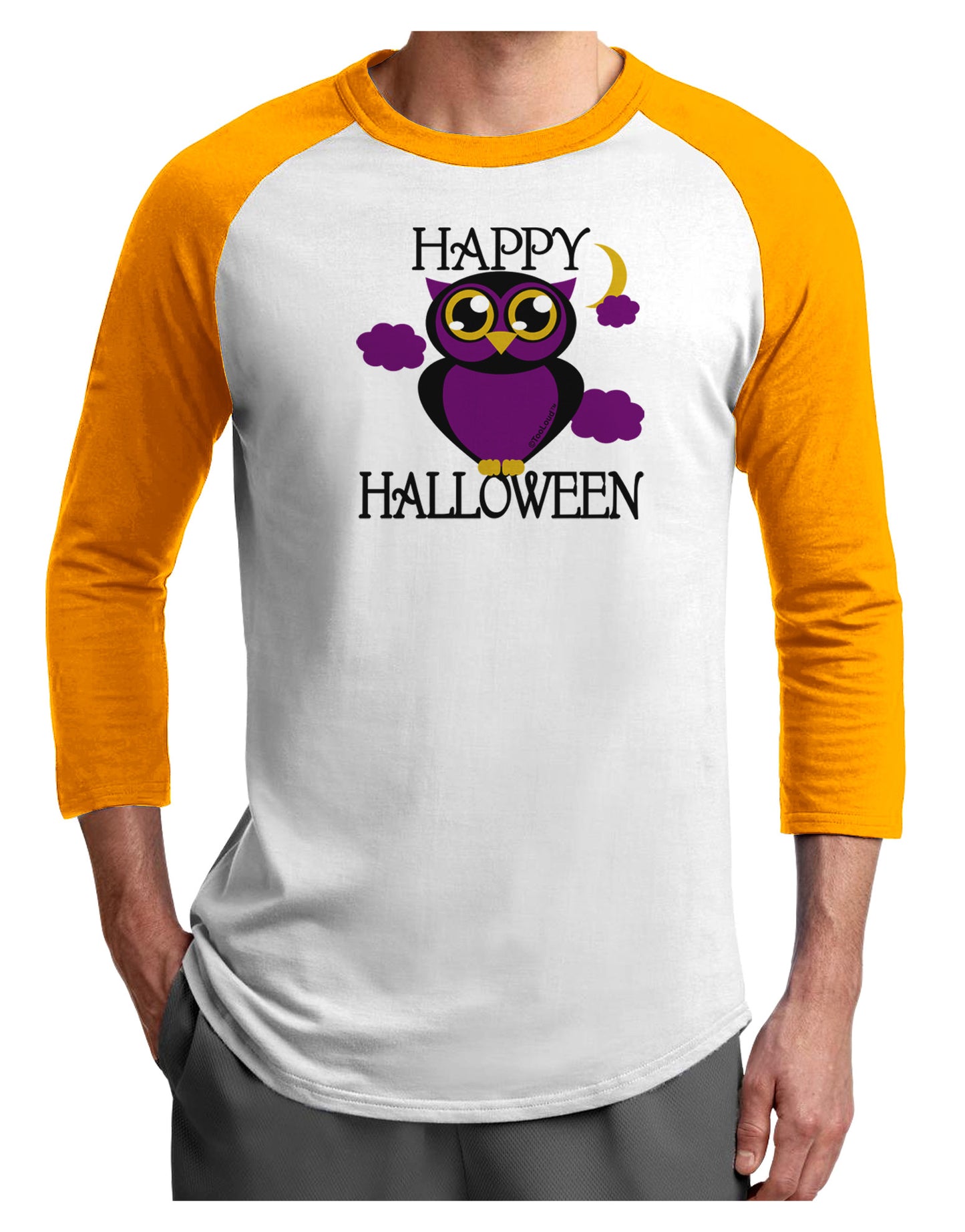 Owl Purple Text Adult Raglan Shirt-Raglan Shirt-TooLoud-White-Gold-X-Small-Davson Sales